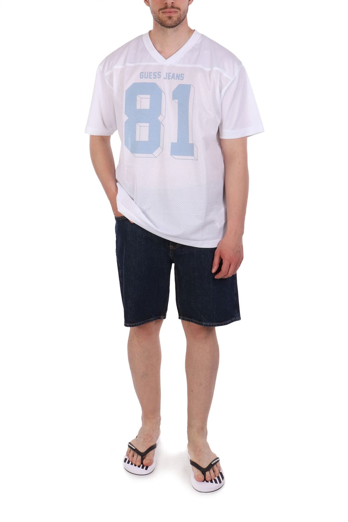 GUESS JEANS T-SHIRT V-NECK OVERSIZED ΛΕΥΚΟ