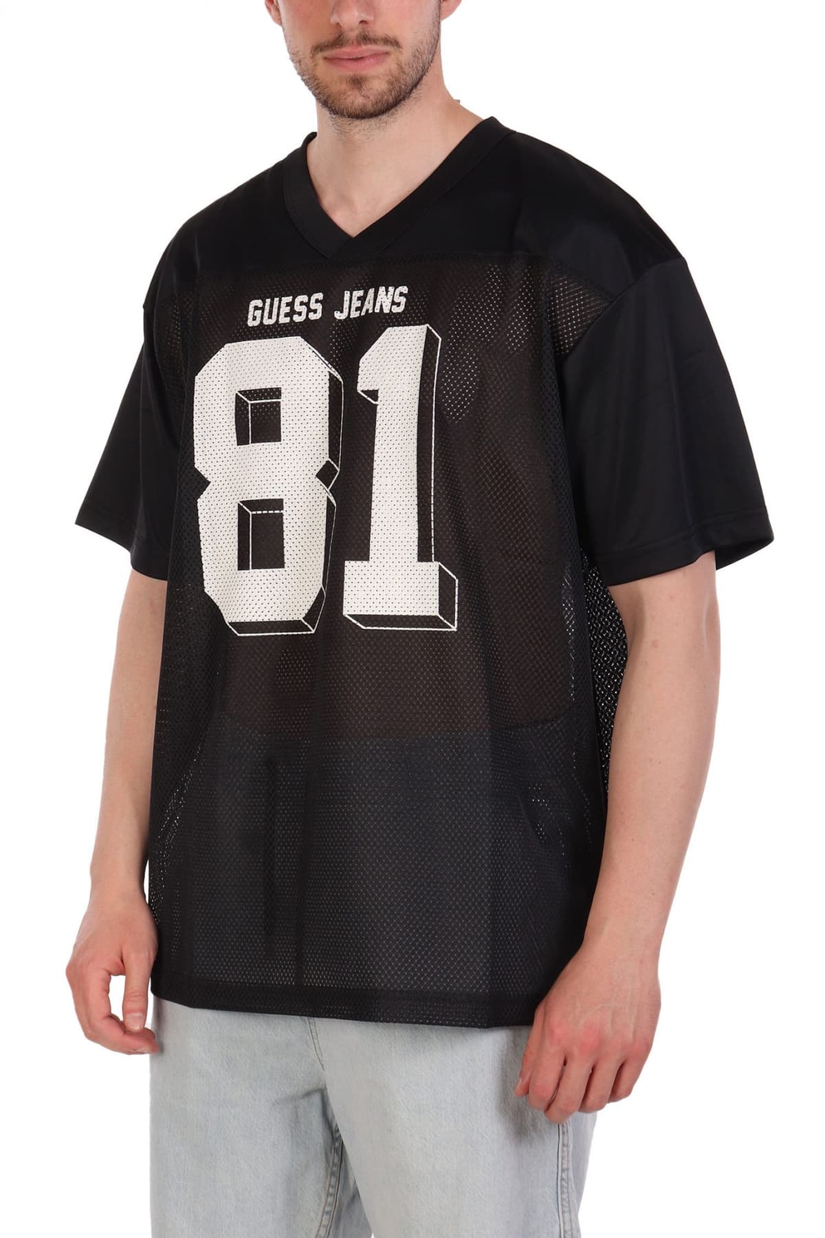 GUESS JEANS T-SHIRT V-NECK OVERSIZED ΜΑΥΡΟ