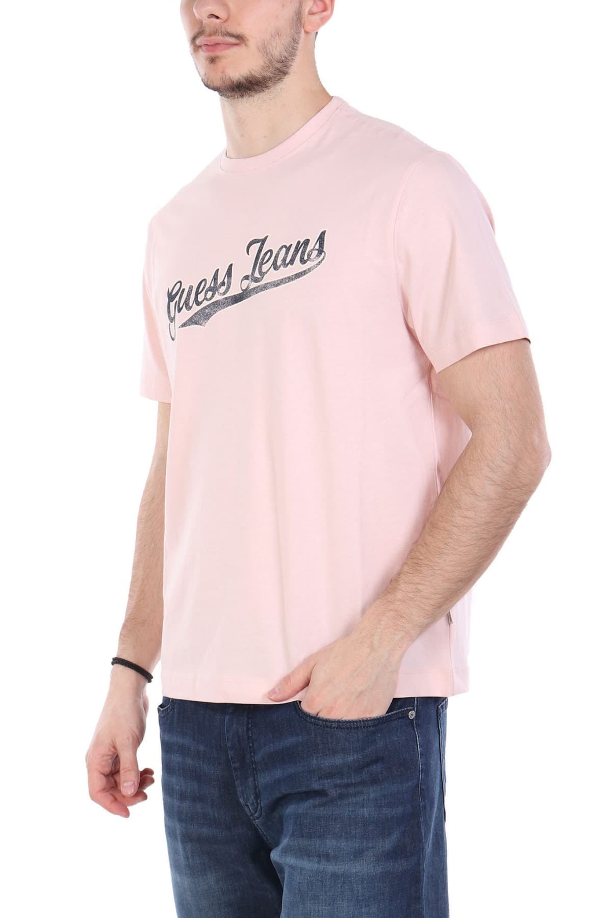 GUESS JEANS T-SHIRT CREWNECK REGULAR FIT ΡΟΖ