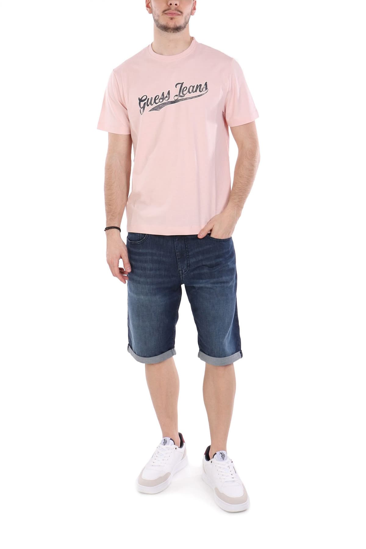 GUESS JEANS T-SHIRT CREWNECK REGULAR FIT ΡΟΖ