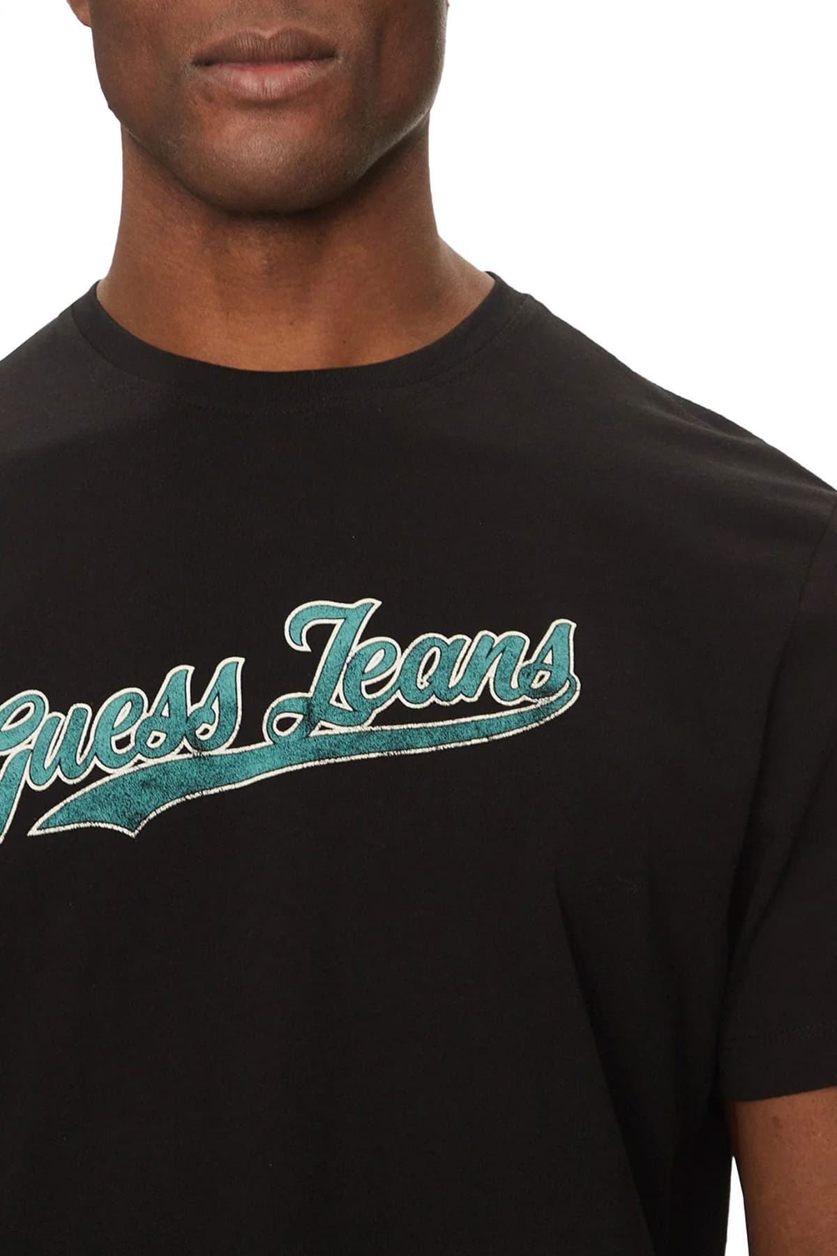 GUESS JEANS T-SHIRT CREWNECK REGULAR FIT ΜΑΥΡΟ