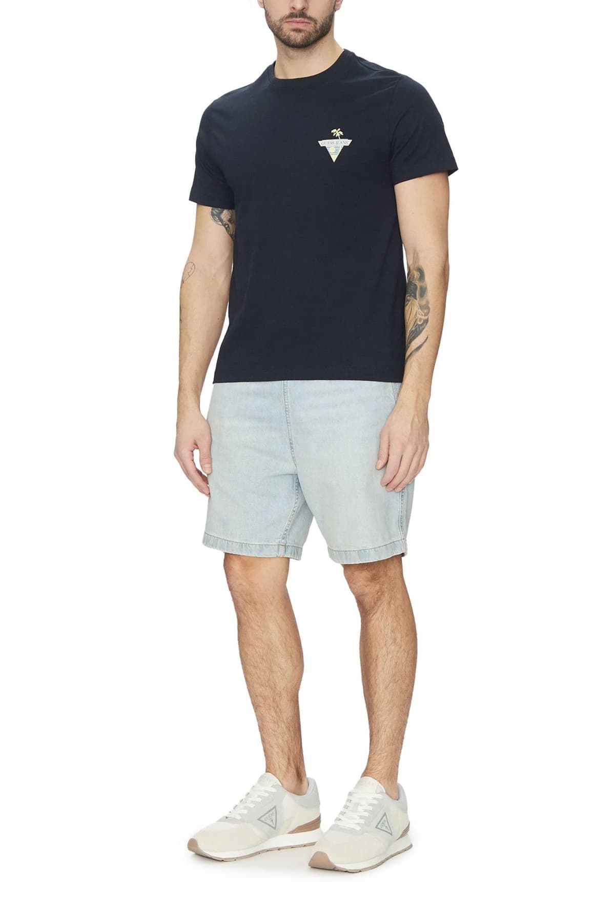 GUESS JEANS T-SHIRT CREW NECK REGULAR FIT LOGO ΜΠΛΕ