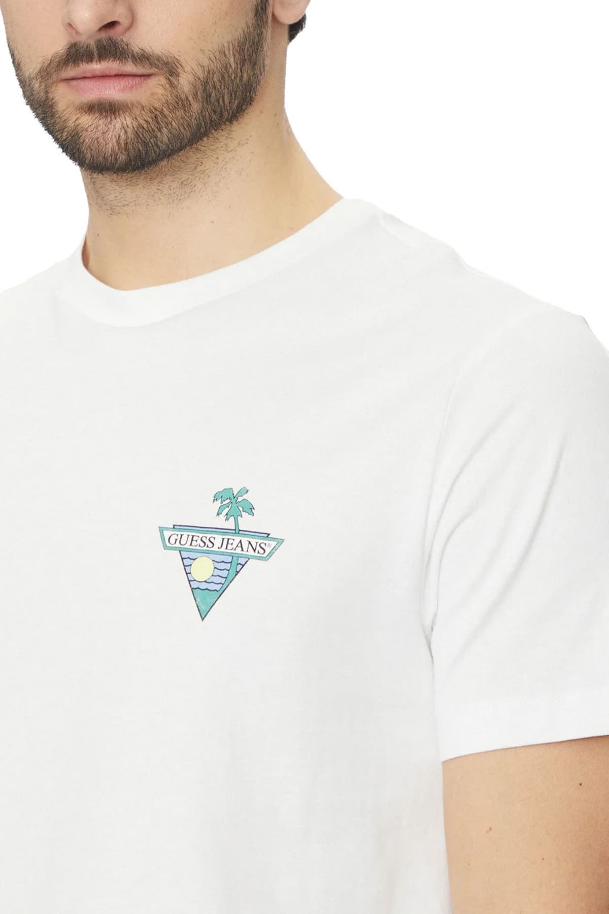 GUESS JEANS T-SHIRT CREW NECK REGULAR FIT LOGO ΛΕΥΚΟ