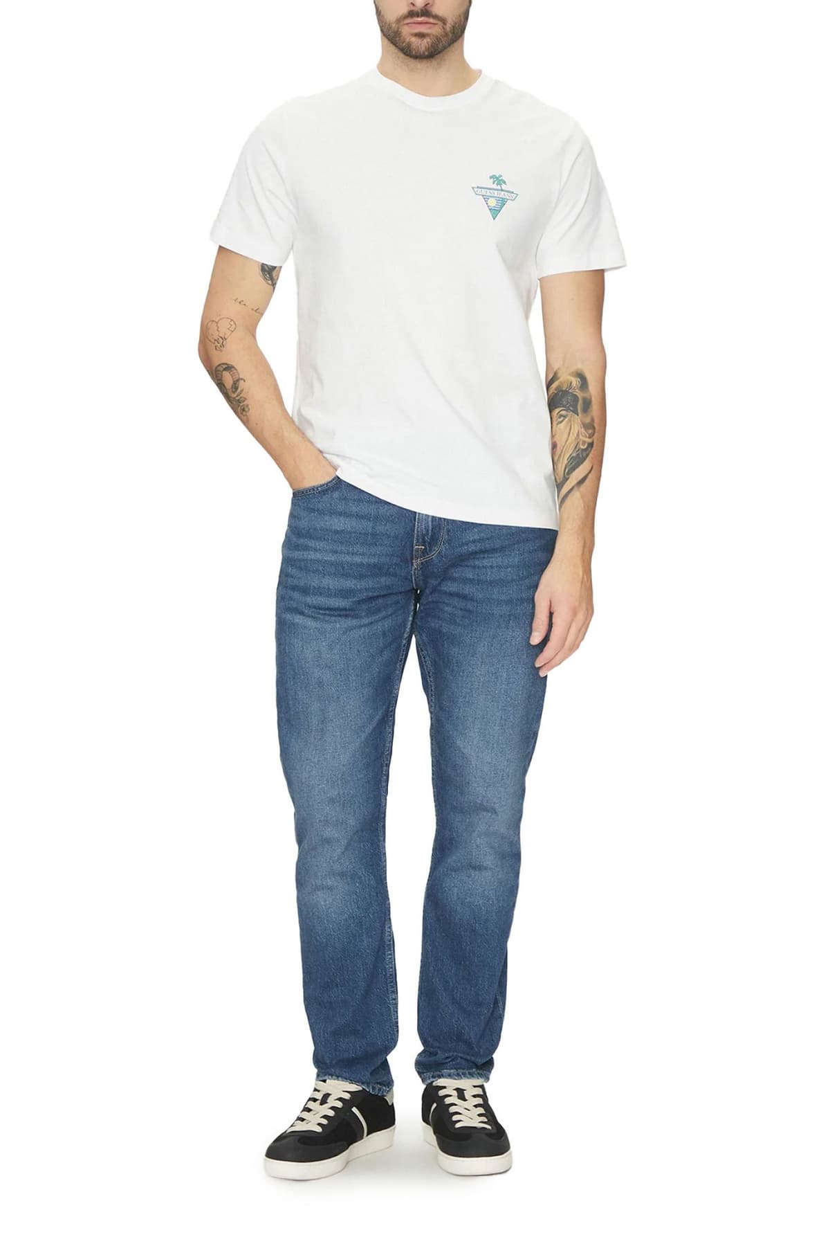 GUESS JEANS T-SHIRT CREW NECK REGULAR FIT LOGO ΛΕΥΚΟ