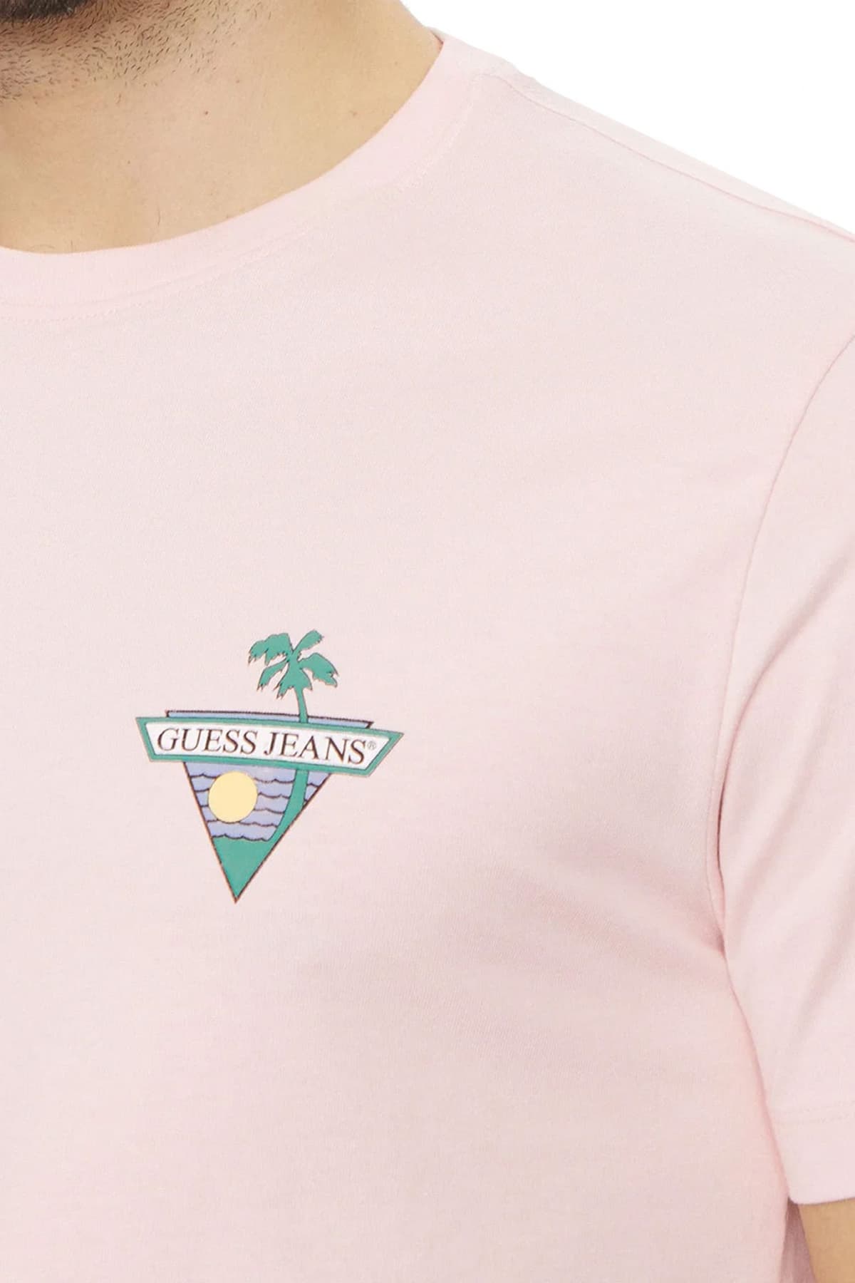 GUESS T-SHIRT CREW NECK REGULAR FIT LOGO ΡΟΖ