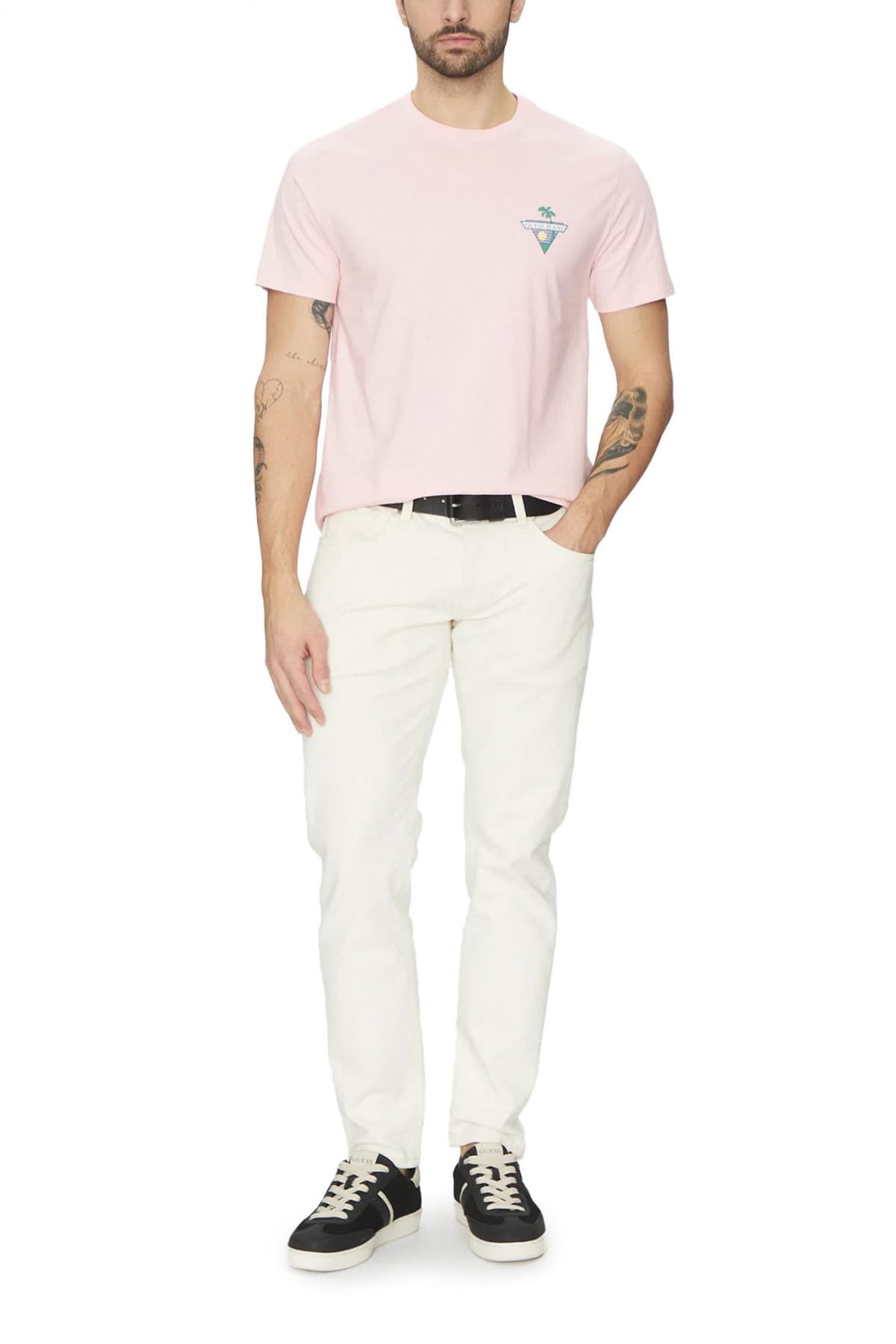 GUESS T-SHIRT CREW NECK REGULAR FIT LOGO ΡΟΖ