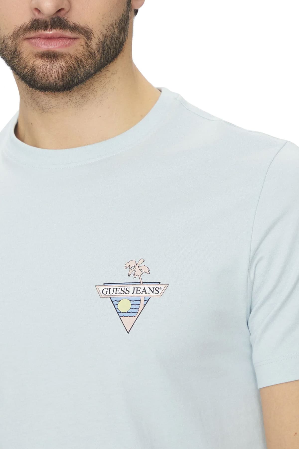 GUESS JEANS T-SHIRT CREW NECK REGULAR FIT LOGO ΣΙΕΛ