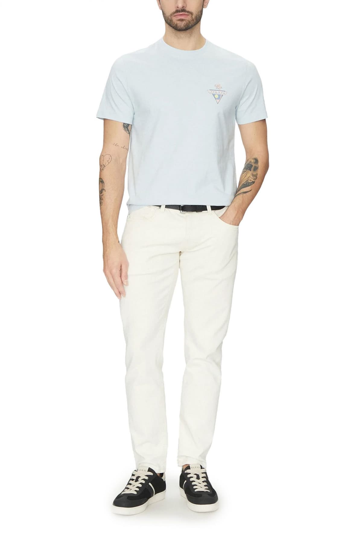 GUESS JEANS T-SHIRT CREW NECK REGULAR FIT LOGO ΣΙΕΛ