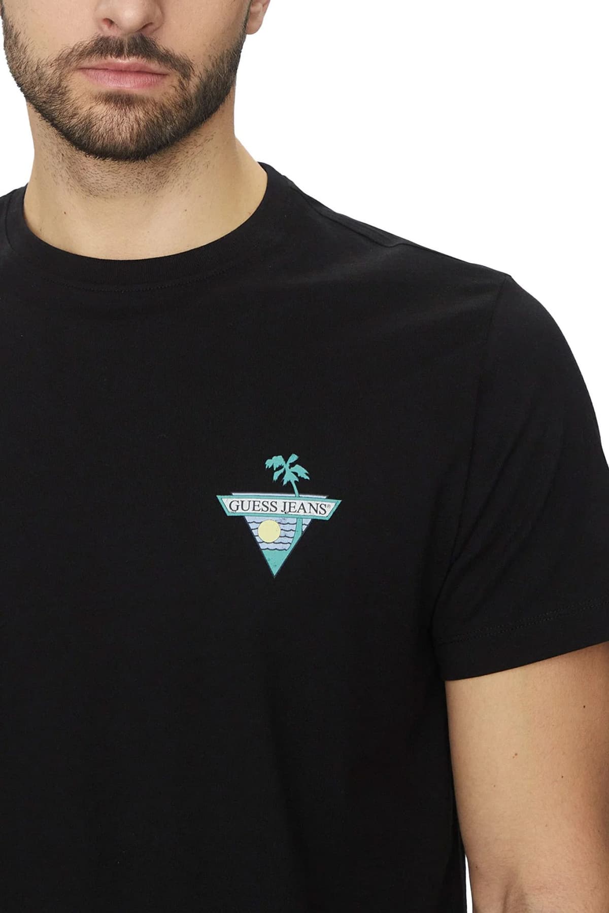 GUESS JEANS T-SHIRT CREW NECK REGULAR FIT LOGO ΜΑΥΡΟ