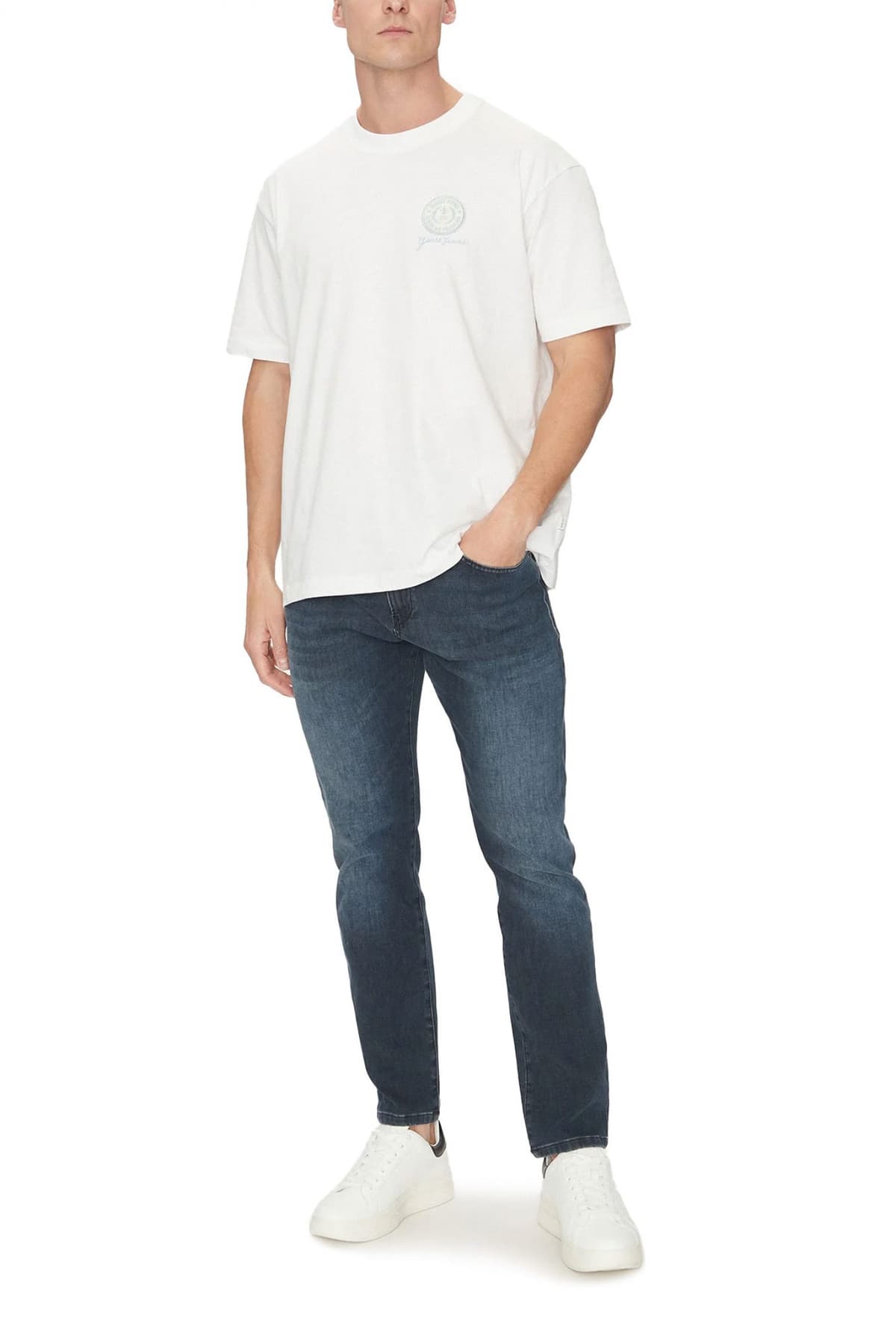 GUESS JEANS T-SHIRT CREW NECK OVERSIZED FIT LOGO ΛΕΥΚΟ