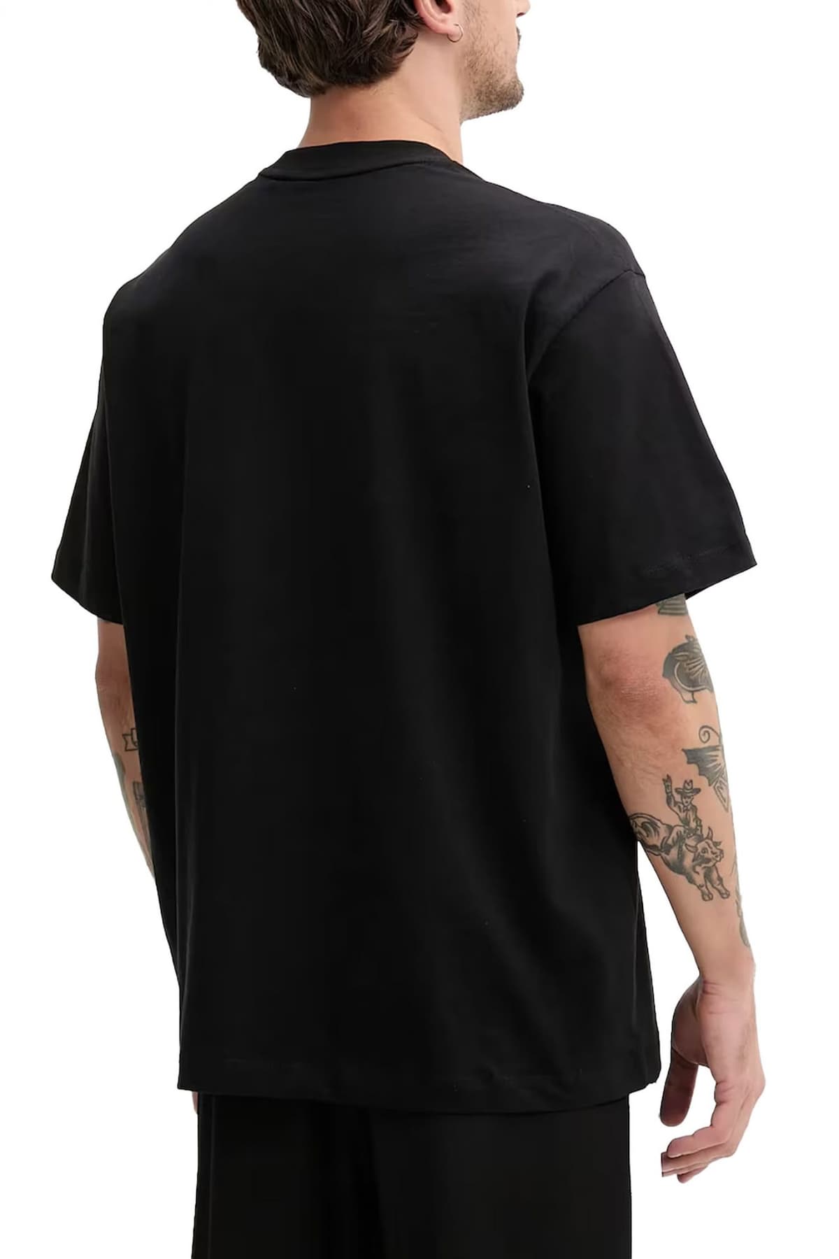 GUESS JEANS T-SHIRT CREW NECK OVERSIZED FIT LOGO ΜΑΥΡΟ