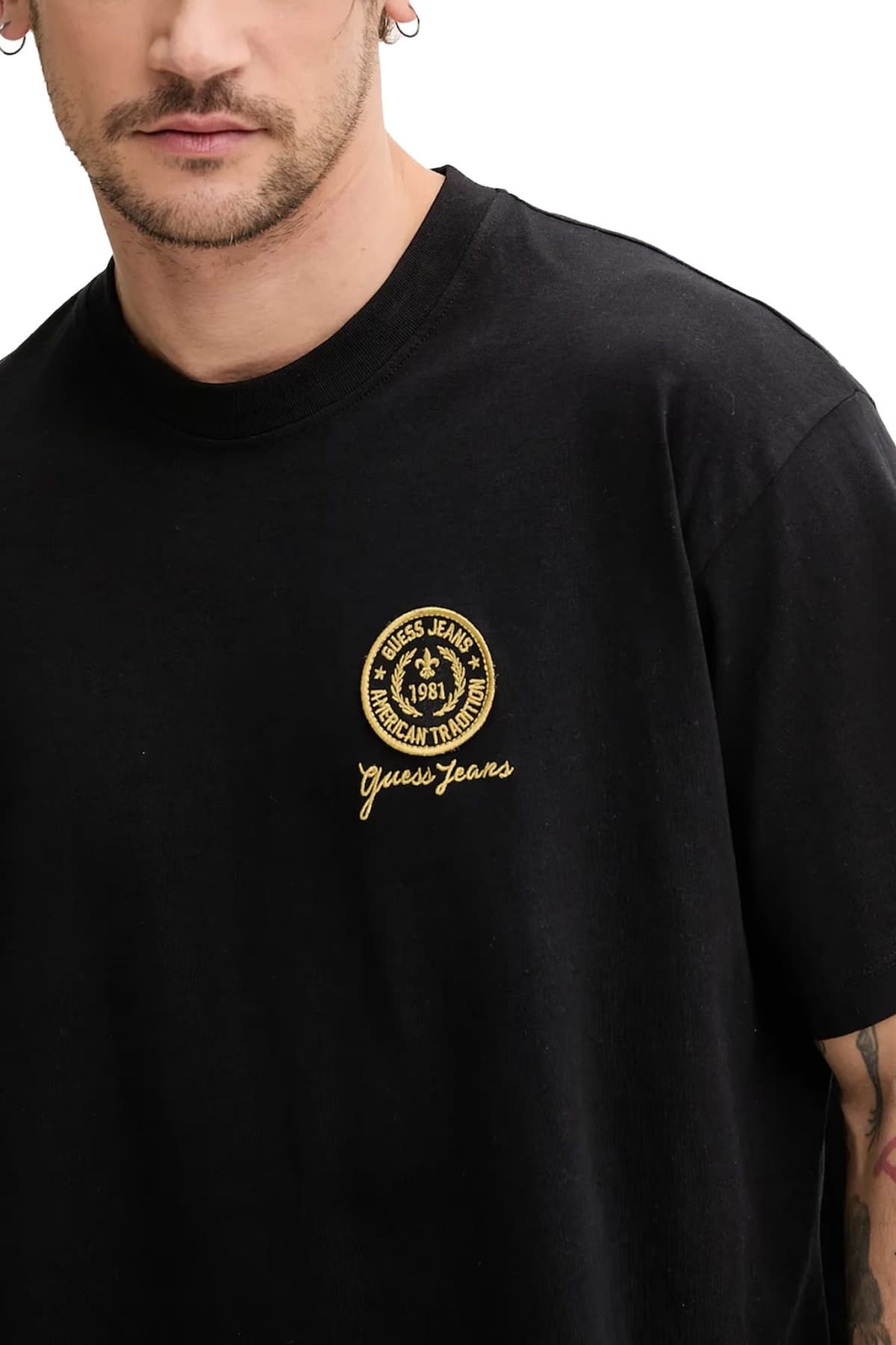 GUESS JEANS T-SHIRT CREW NECK OVERSIZED FIT LOGO ΜΑΥΡΟ