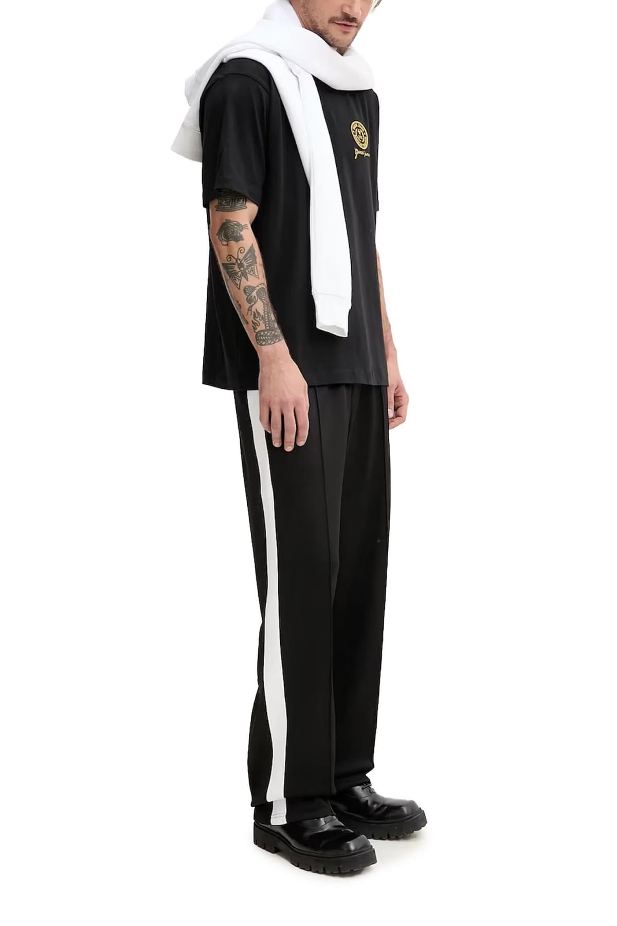 GUESS JEANS T-SHIRT CREW NECK OVERSIZED FIT LOGO ΜΑΥΡΟ