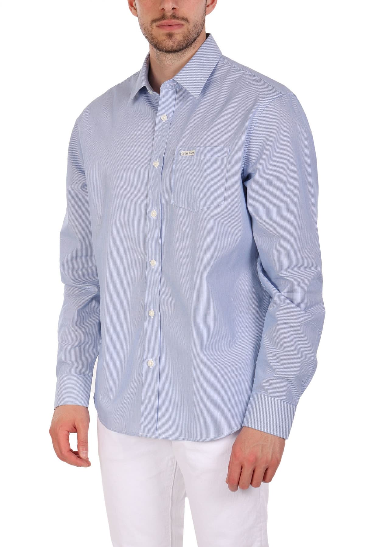 GUESS JEANS ΠΟΥΚΑΜΙΣΟ ΡΙΓΕ LS CLASSIC FIT POCKET ΣΙΕΛ