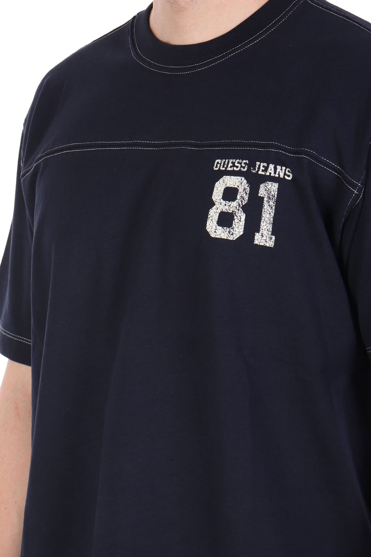 GUESS JEANS T-SHIRT CREWNECK OVERSIZED FIT LOGO ΜΠΛΕ