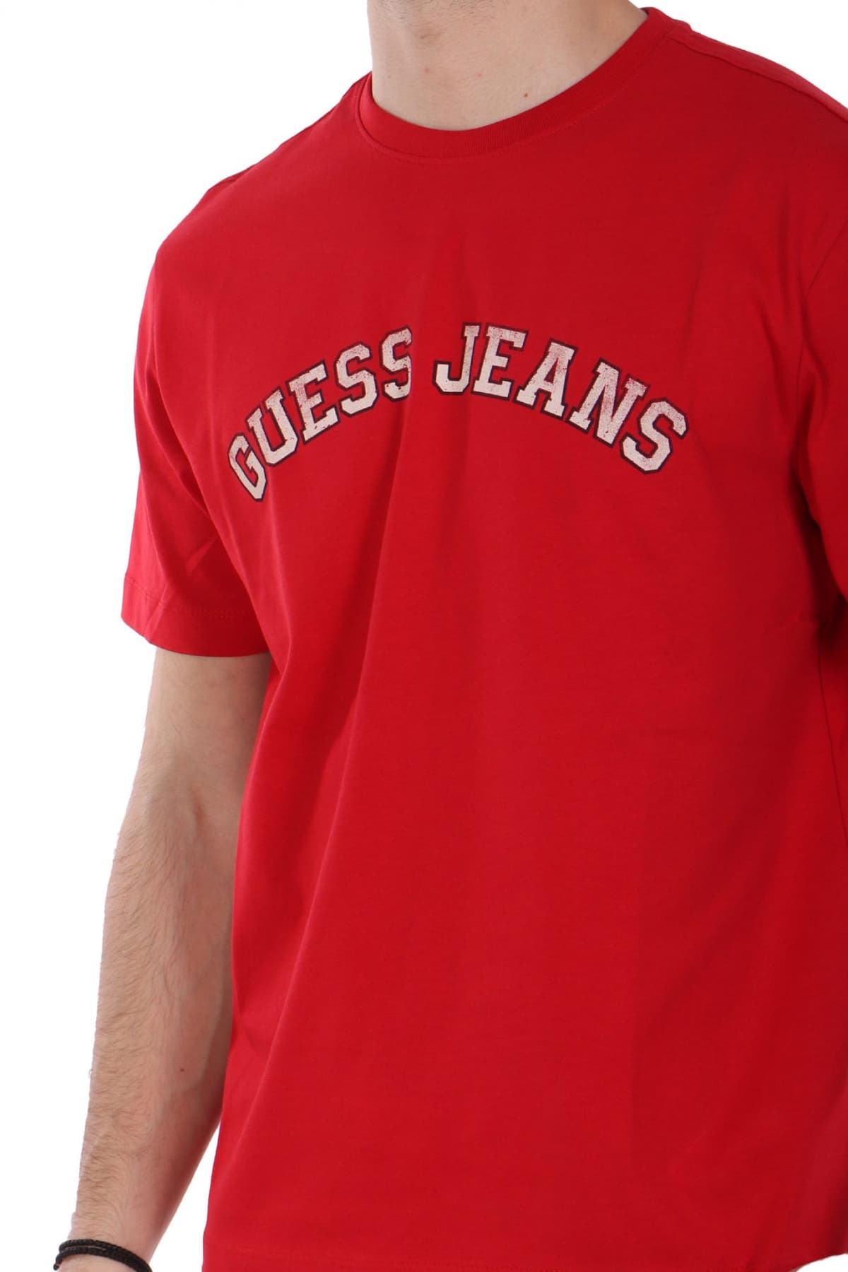 GUESS JEANS T-SHIRT CREWNECK REGULAR FIT LOGO ΚΟΚΚΙΝΟ