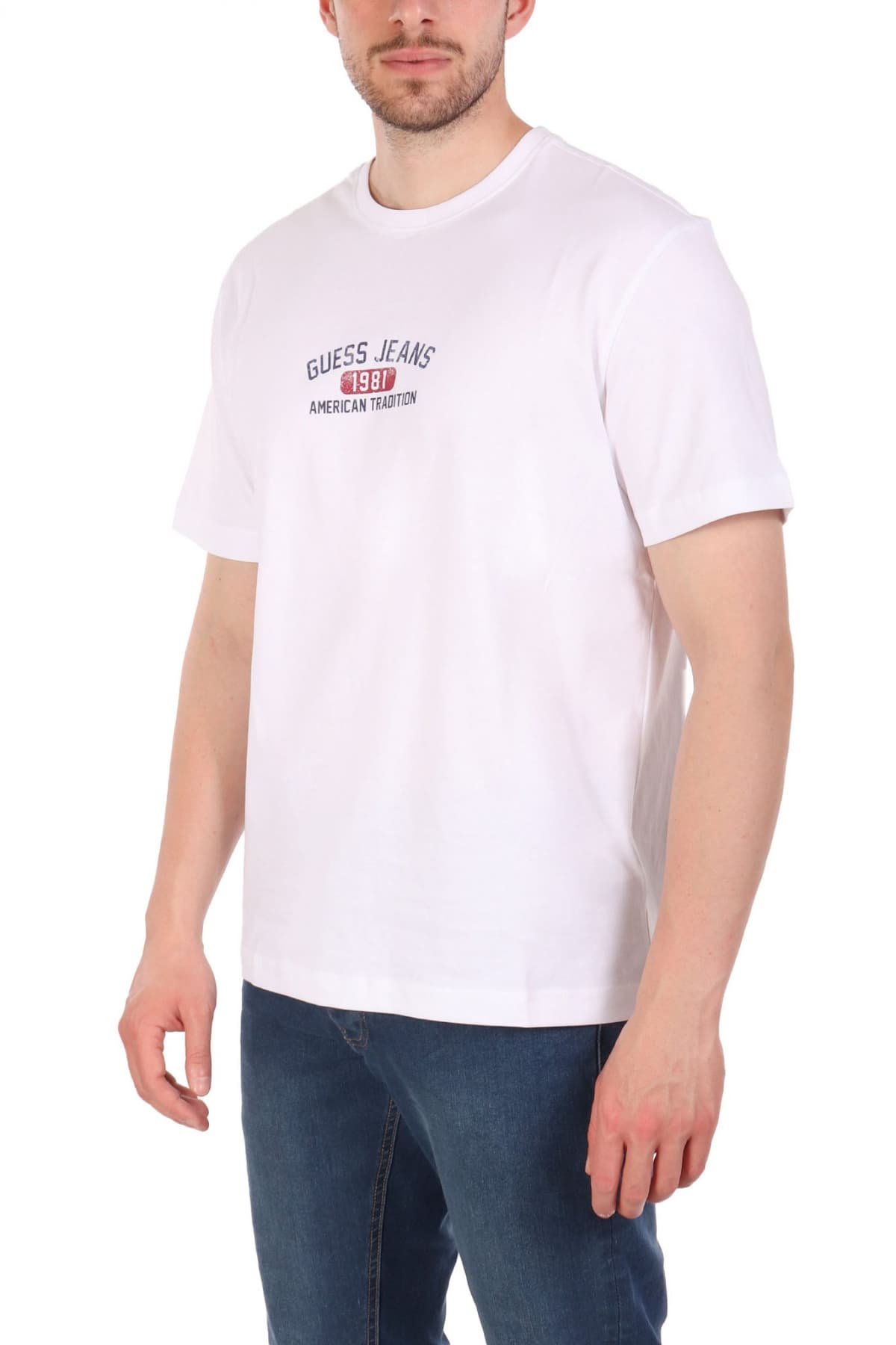 GUESS JEANS T-SHIRT CREWNECK REGULAR FIT LOGO ΛΕΥΚΟ