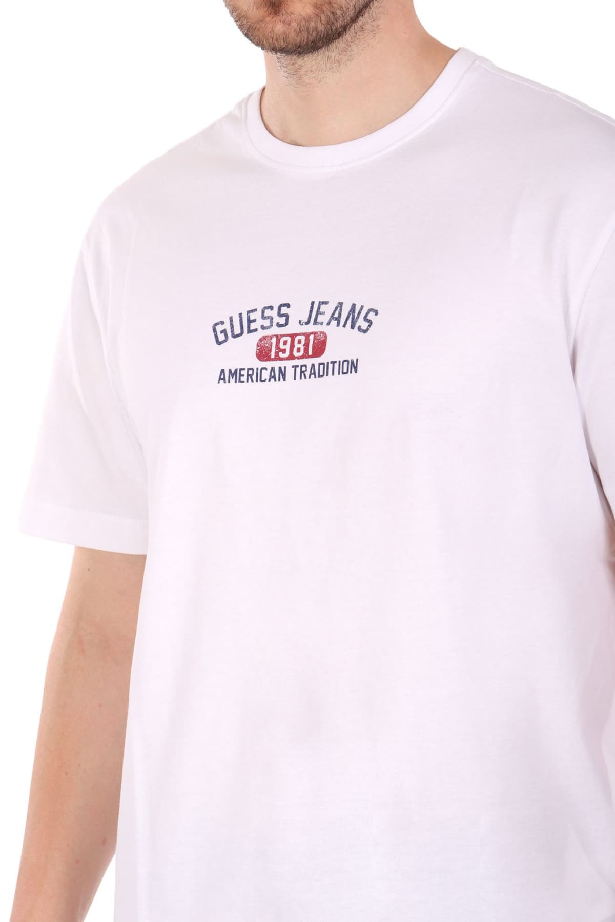 GUESS JEANS T-SHIRT CREWNECK REGULAR FIT LOGO ΛΕΥΚΟ