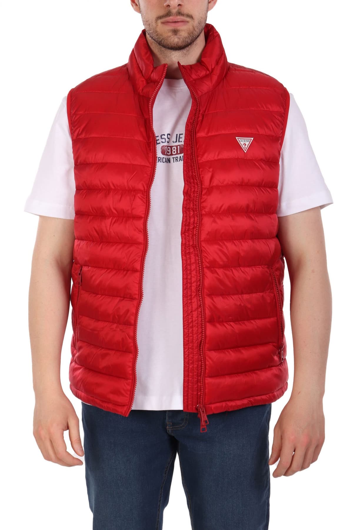 GUESS JEANS ΜΠΟΥΦΑΝ ΑΜΑΝΙΚΟ LOGO ΚΟΚΚΙΝΟ