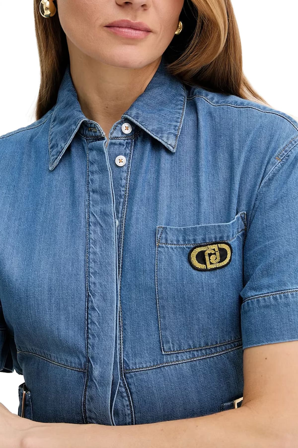 LIU-JO ΦΟΡΕΜΑ JEANS MINI ΖΩΝΗ ΑΝΟΙΓΜΑ ΠΙΣΩ ΜΠΛΕ