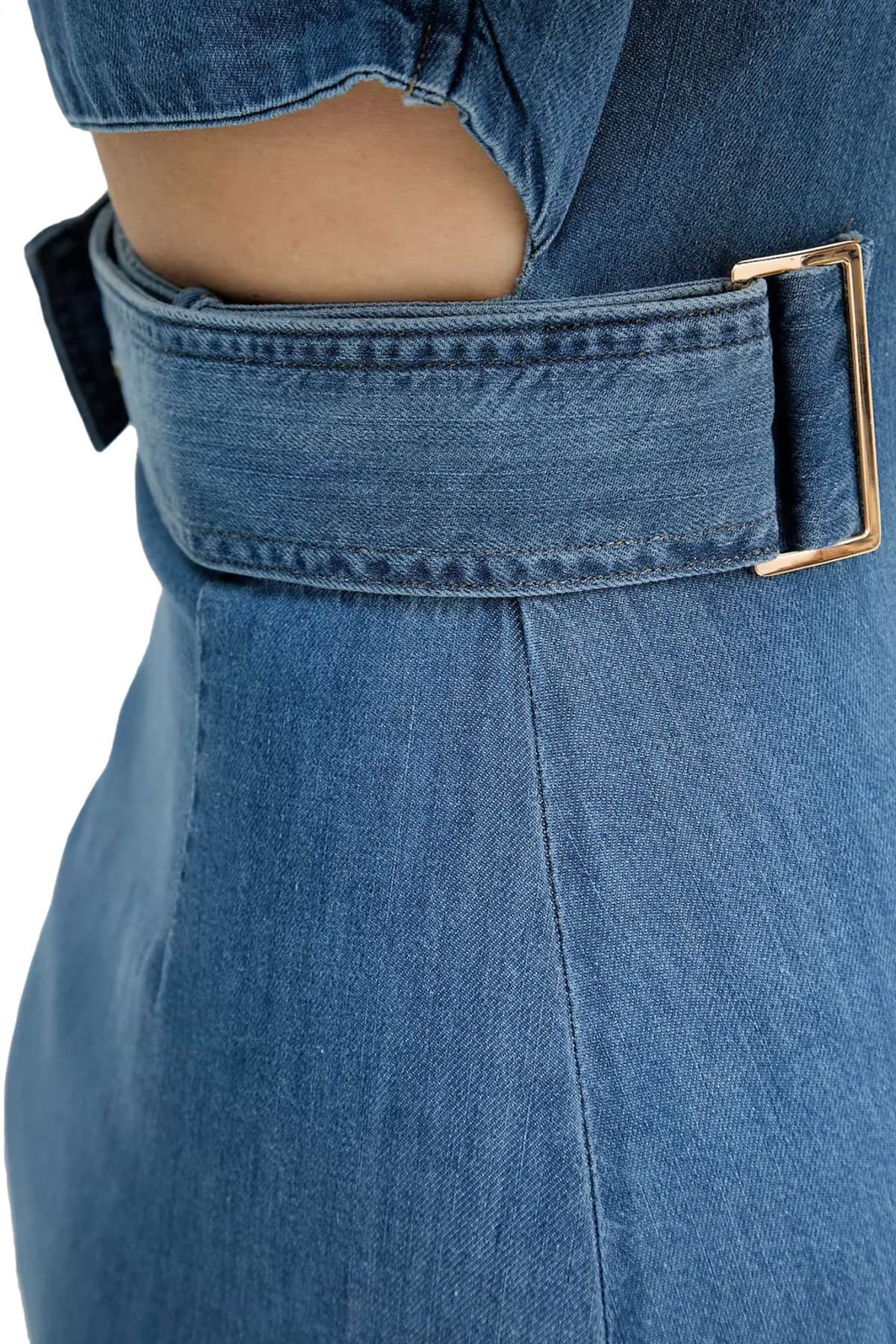 LIU-JO ΦΟΡΕΜΑ JEANS MINI ΖΩΝΗ ΑΝΟΙΓΜΑ ΠΙΣΩ ΜΠΛΕ