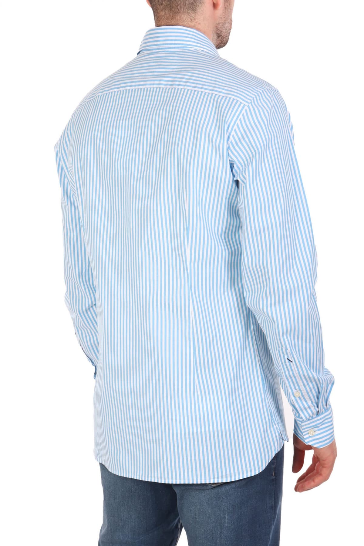 U.S.POLO ASSN ΠΟΥΚΑΜΙΣΟ ΡΙΓΕ SLIM FIT ΣΙΕΛ-ΛΕΥΚΟ