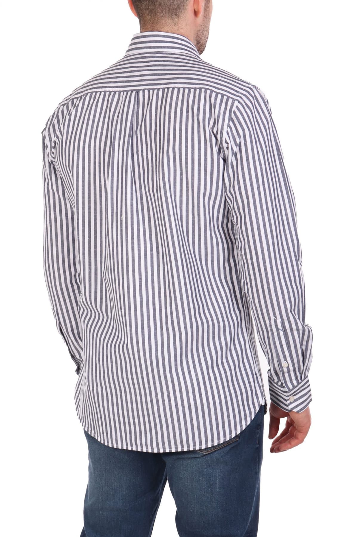 U.S.POLO ASSN ΠΟΥΚΑΜΙΣΟ ΡΙΓΕ REGULAR FIT ΜΠΛΕ-ΛΕΥΚΟ