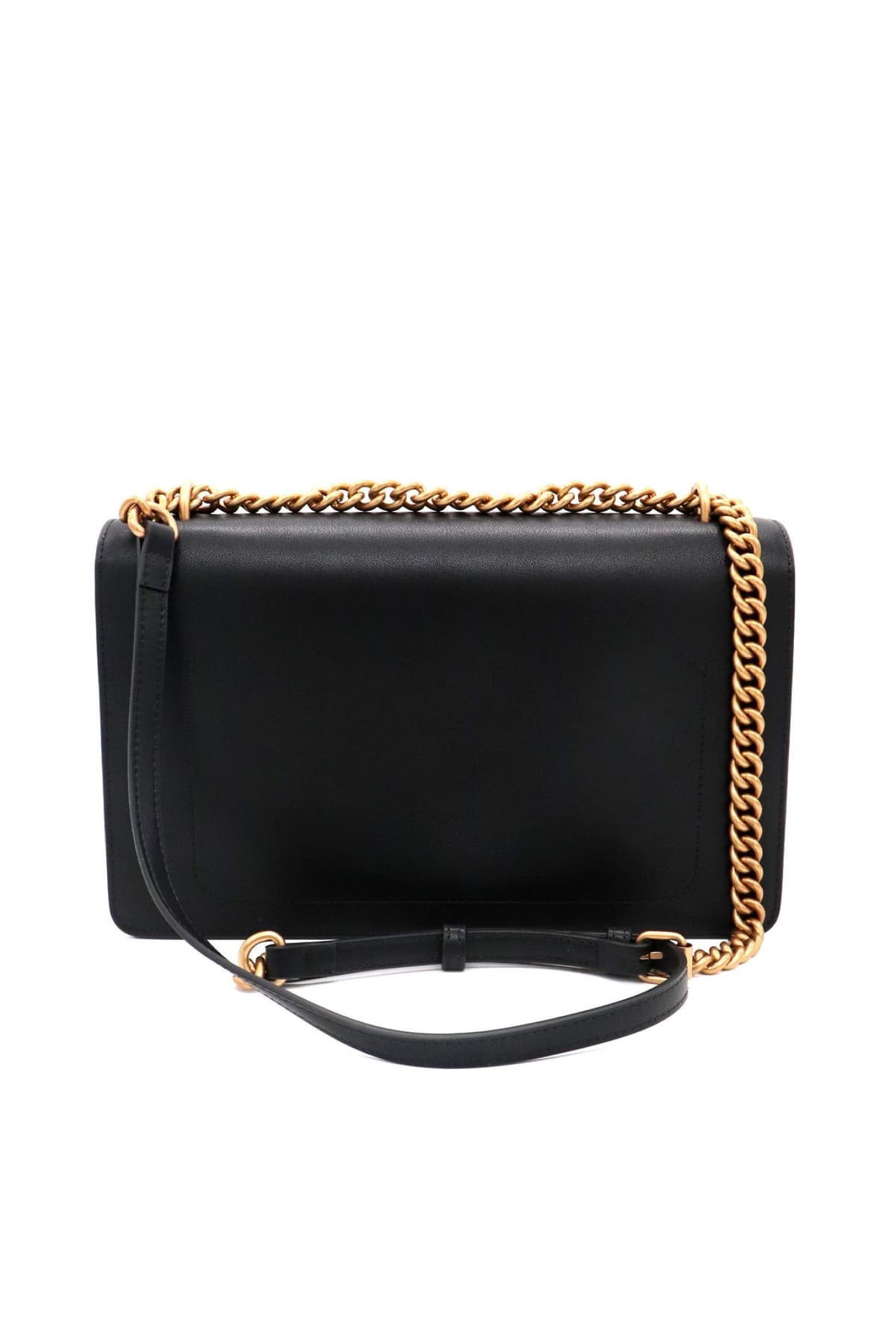 PINKO ΤΣΑΝΤΑ LOVE ONE CLASSIC DC VITELLO SETA LOGO ΜΑΥΡΟ-ANTIQUE GOLD