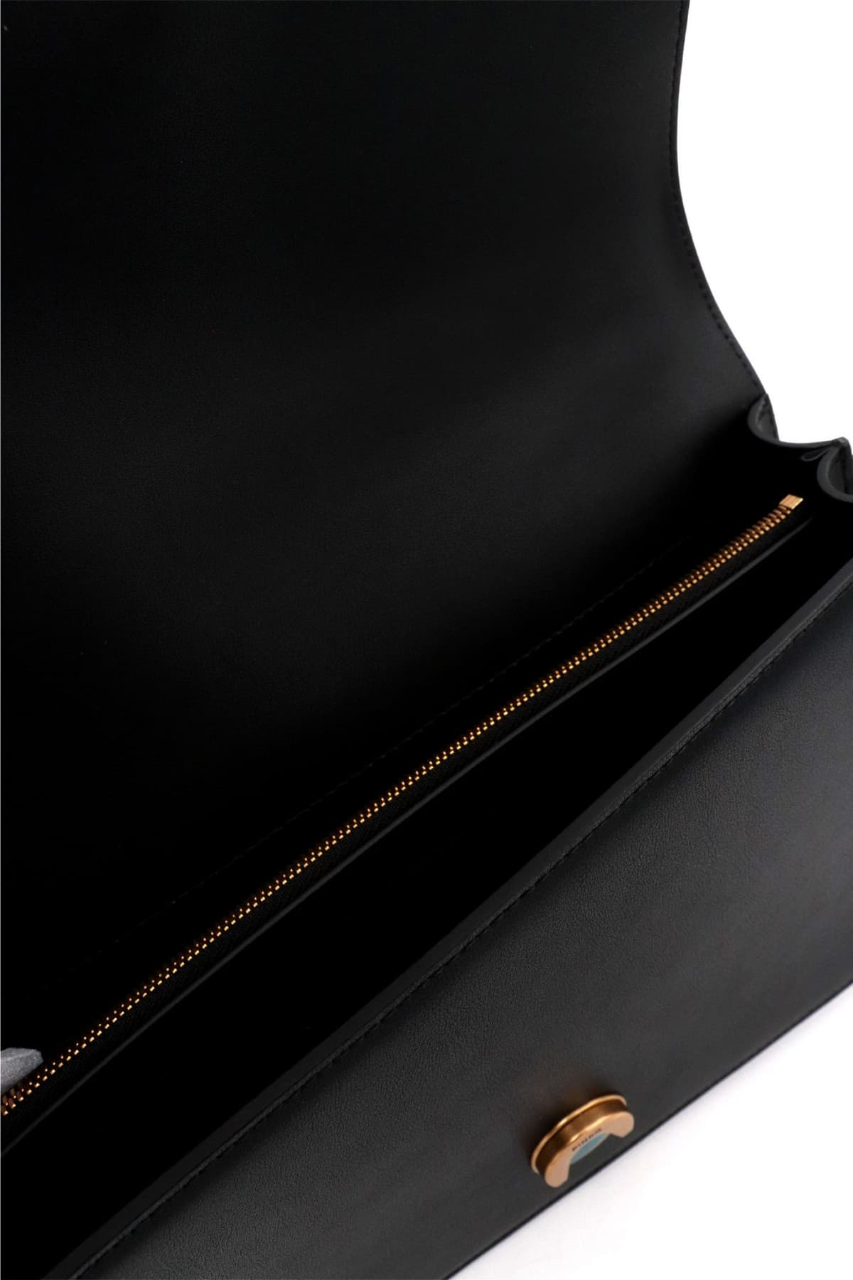 PINKO ΤΣΑΝΤΑ LOVE ONE CLASSIC DC VITELLO SETA LOGO ΜΑΥΡΟ-ANTIQUE GOLD