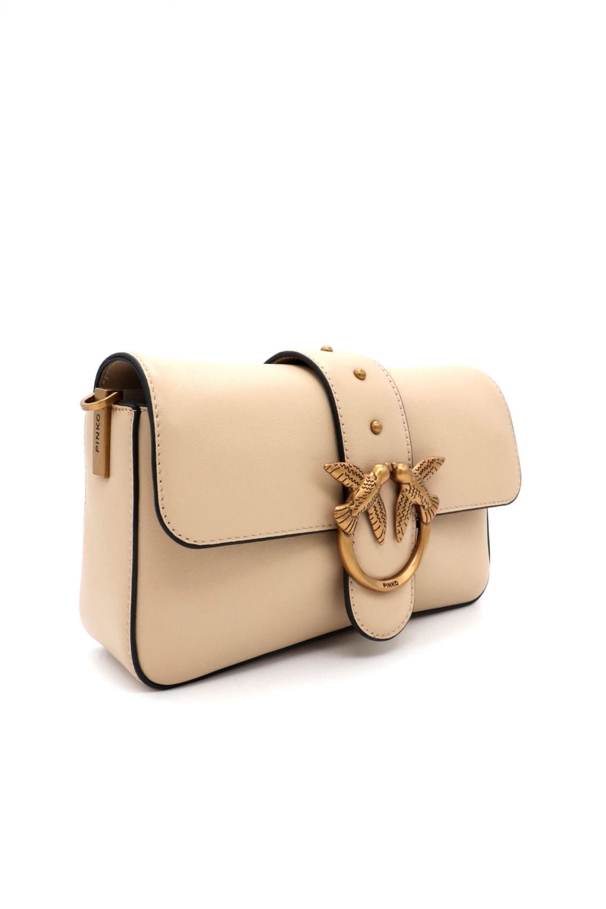 PINKO ΤΣΑΝΤΑ ΔΕΡΜΑ LOVE ONE MINI SLOUCHY FL VITELLO MORBIDO ΜΠΕΖ-ANTIQUE GOLD