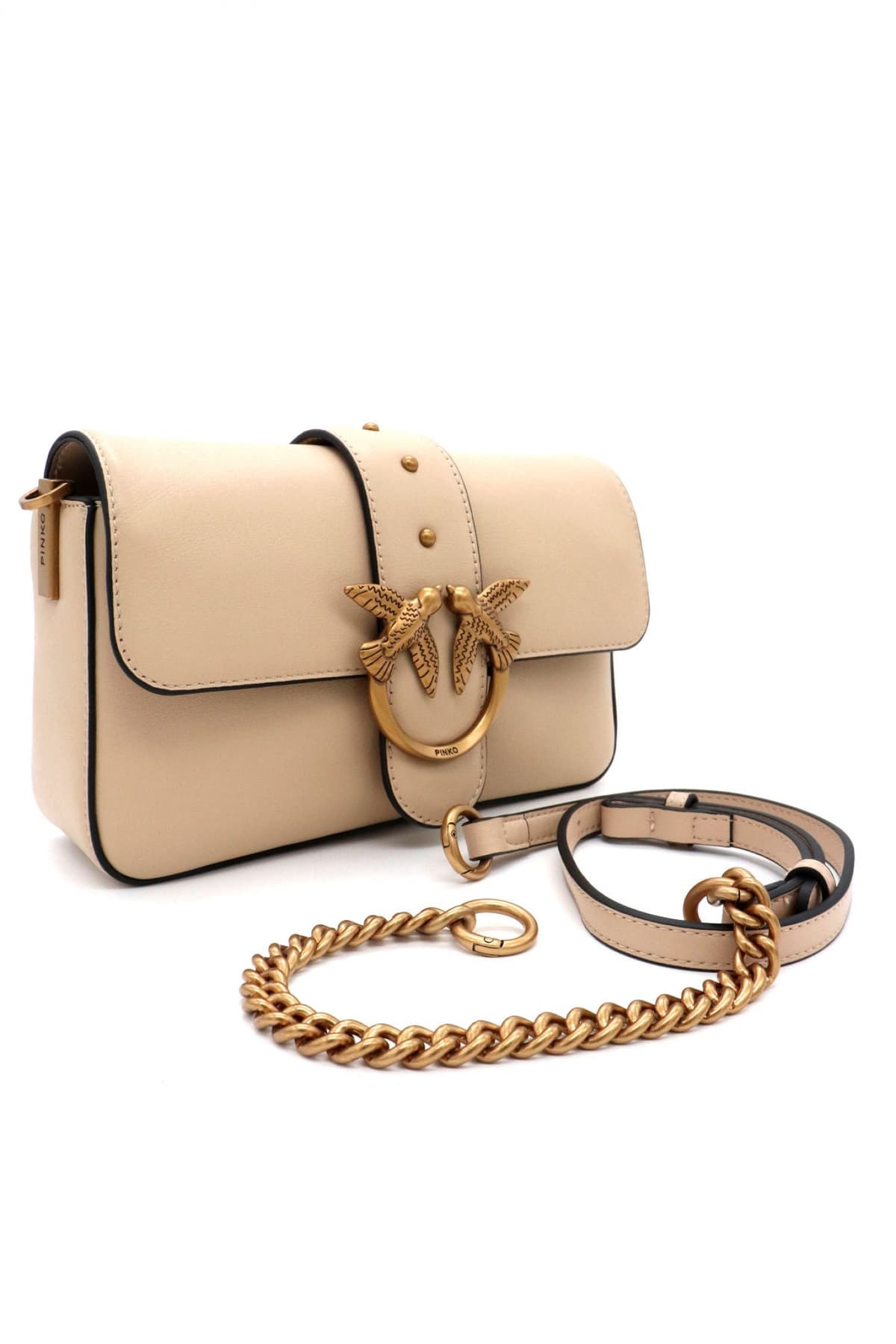 PINKO ΤΣΑΝΤΑ ΔΕΡΜΑ LOVE ONE MINI SLOUCHY FL VITELLO MORBIDO ΜΠΕΖ-ANTIQUE GOLD