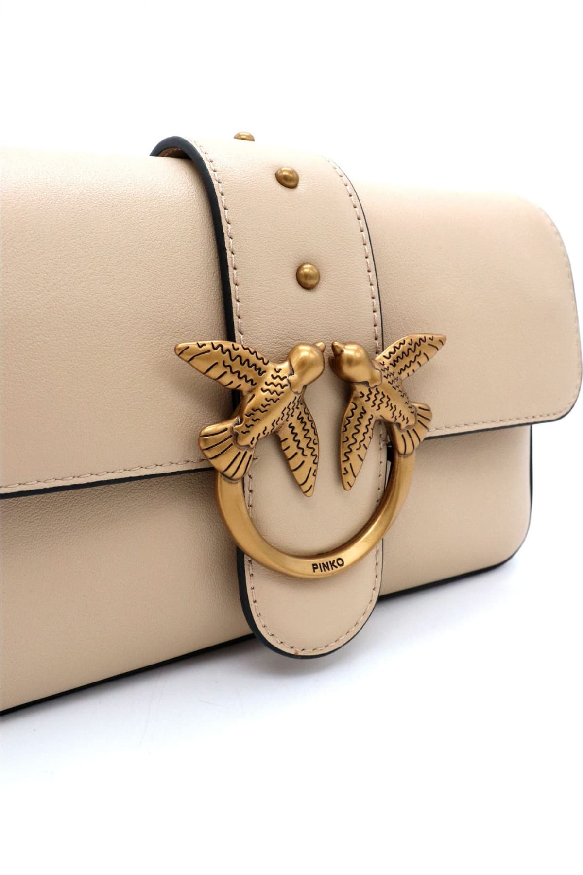 PINKO ΤΣΑΝΤΑ ΔΕΡΜΑ LOVE ONE MINI SLOUCHY FL VITELLO MORBIDO ΜΠΕΖ-ANTIQUE GOLD