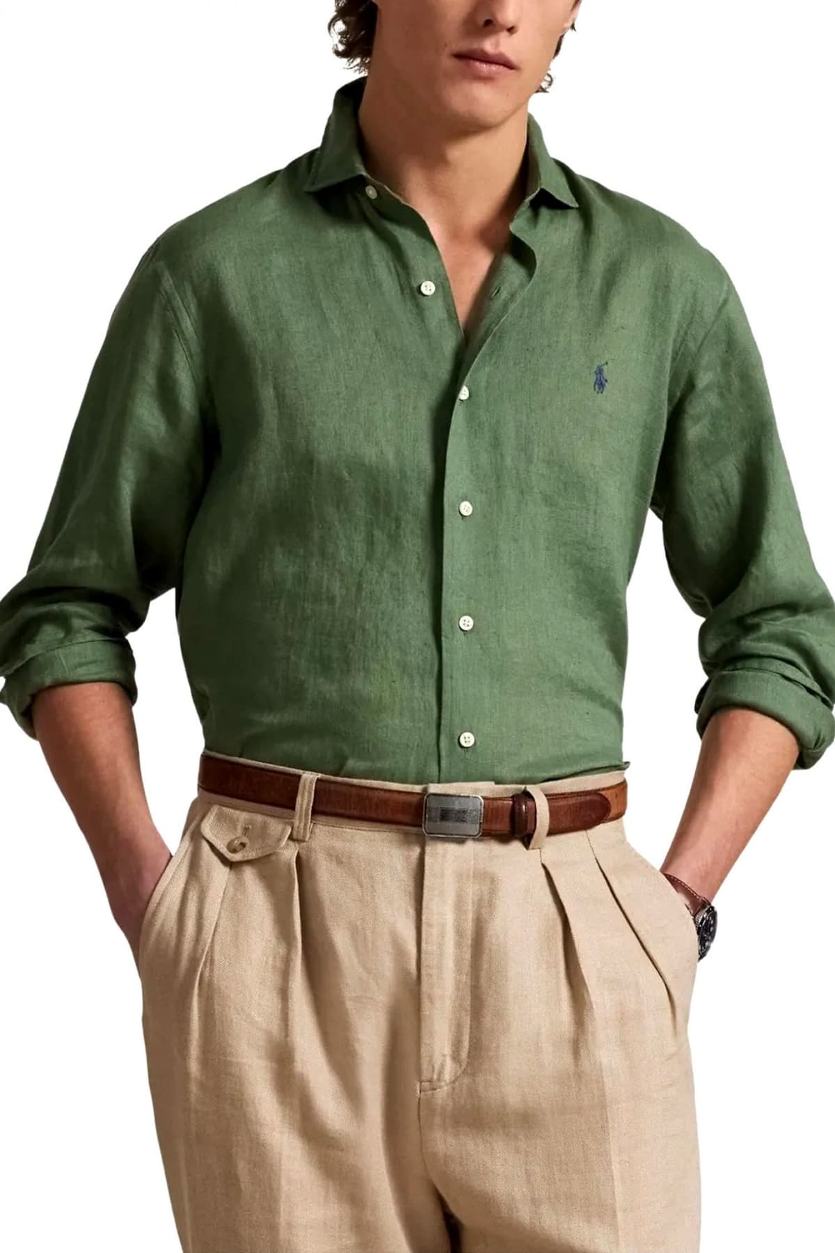 RALPH LAUREN ΠΟΥΚΑΜΙΣΟ BUTTON DOWN ΛΙΝΟ CUSTOM FIT ΠΡΑΣΙΝΟ