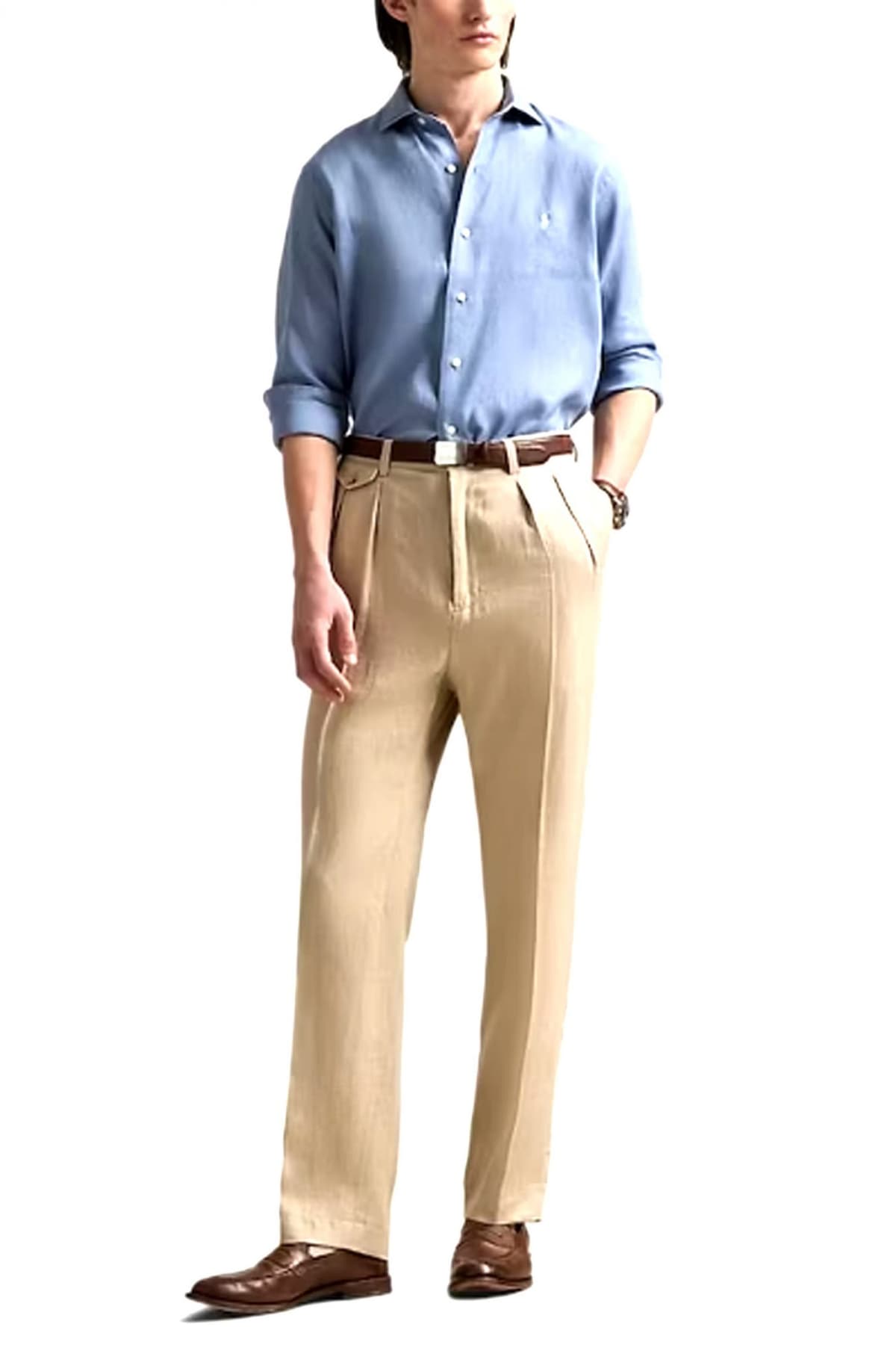 RALPH LAUREN ΠΟΥΚΑΜΙΣΟ BUTTON DOWN ΛΙΝΟ CUSTOM FIT ΣΙΕΛ