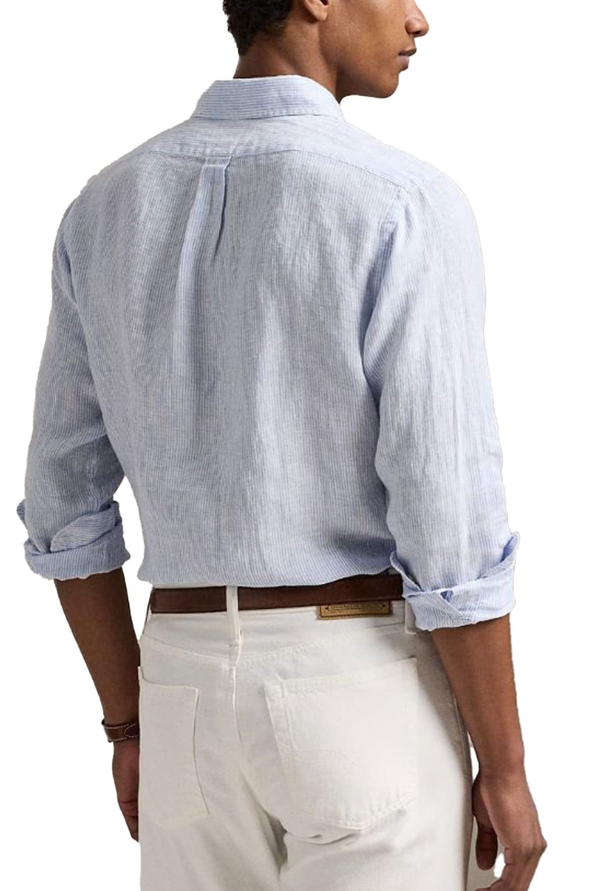 RALPH LAUREN ΠΟΥΚΑΜΙΣΟ BUTTON DOWN ΡΙΓΕ ΛΙΝΟ CUSTOM FIT ΣΙΕΛ-ΛΕΥΚΟ