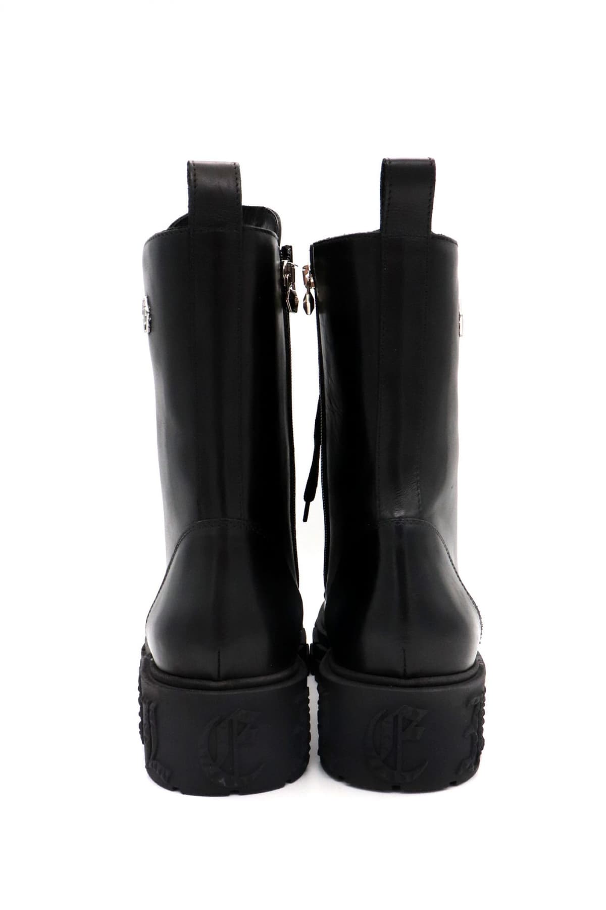 PHILIPP PLEIN ΠΑΠΟΥΤΣΙΑ ΜΠΟΤΑΚΙ CALF SKIN LEATHER FLAT HEXAGON LOGO ΜΑΥΡΟ