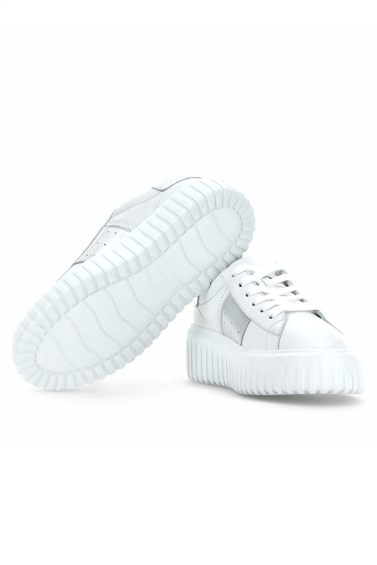 HOGAN ΠΑΠΟΥΤΣΙΑ SNEAKERS H-STRIPES ALLAC FASCIA ΔΕΡΜΑ LOGO ΛΕΥΚΟ-ΑΣΗΜΙ