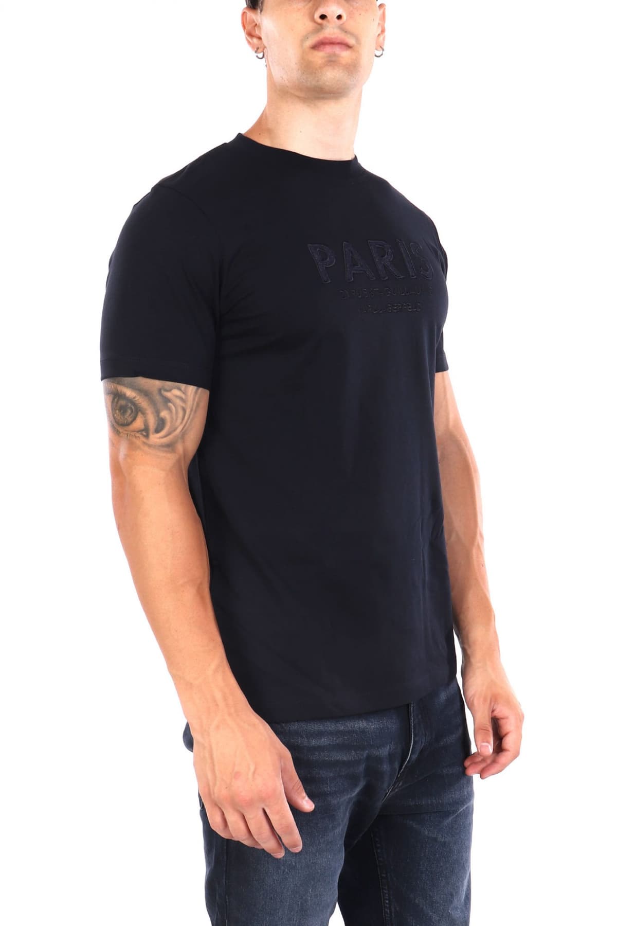 KARL LAGERFELD T-SHIRT CREW NECK LOGO PARIS ΜΠΛΕ