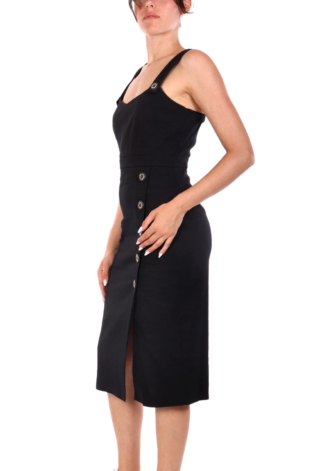 PINKO ΦΟΡΕΜΑ ALLEGRO ABITO TELA DI LINO/VISCOSA ΚΟΥΜΠΙΑ ΜΑΥΡΟ