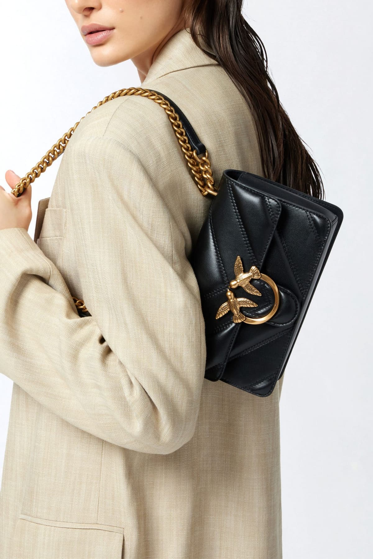 PINKO LOVE ONE MINI LIGHT DC SHEEP NAPPA BIG CHEVRON DS ΜΑΥΡΟ