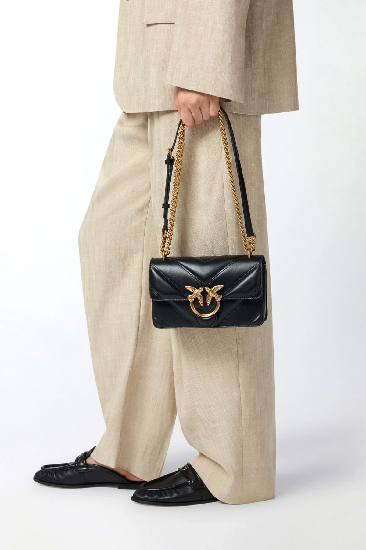 PINKO LOVE ONE MINI LIGHT DC SHEEP NAPPA BIG CHEVRON DS ΜΑΥΡΟ