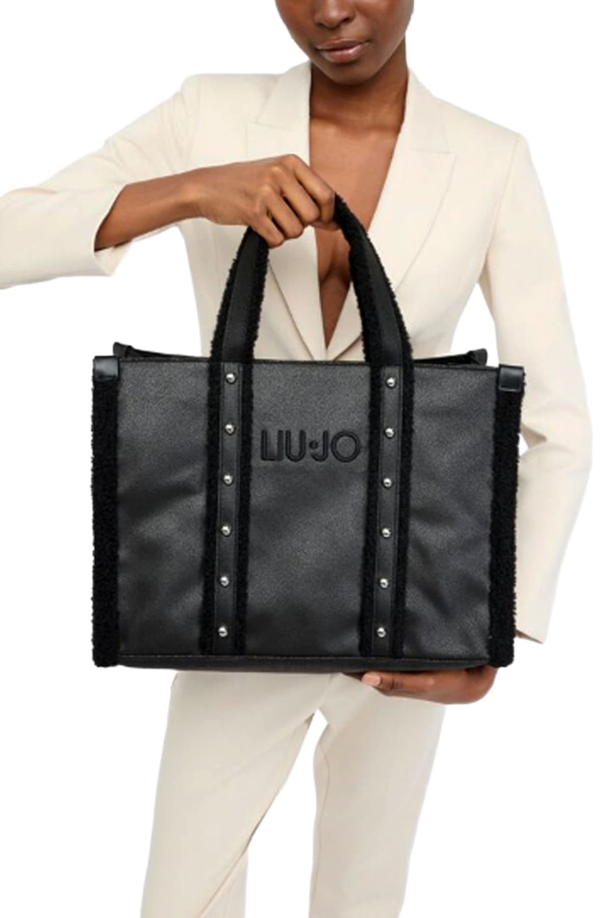 LIU-JO ΤΣΑΝΤΑ TOTE LOGO ΜΑΥΡΟ