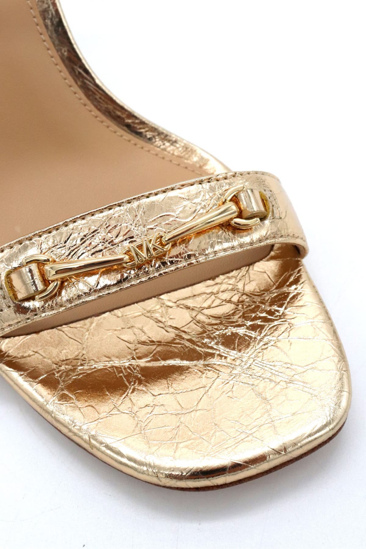 MICHAEL KORS ΠΑΠΟΥΤΣΙΑ ΠΕΔΙΛΑ LENA HEELED SANDAL METAΛΛΙΚΟ LOGO XΡΥΣΟ