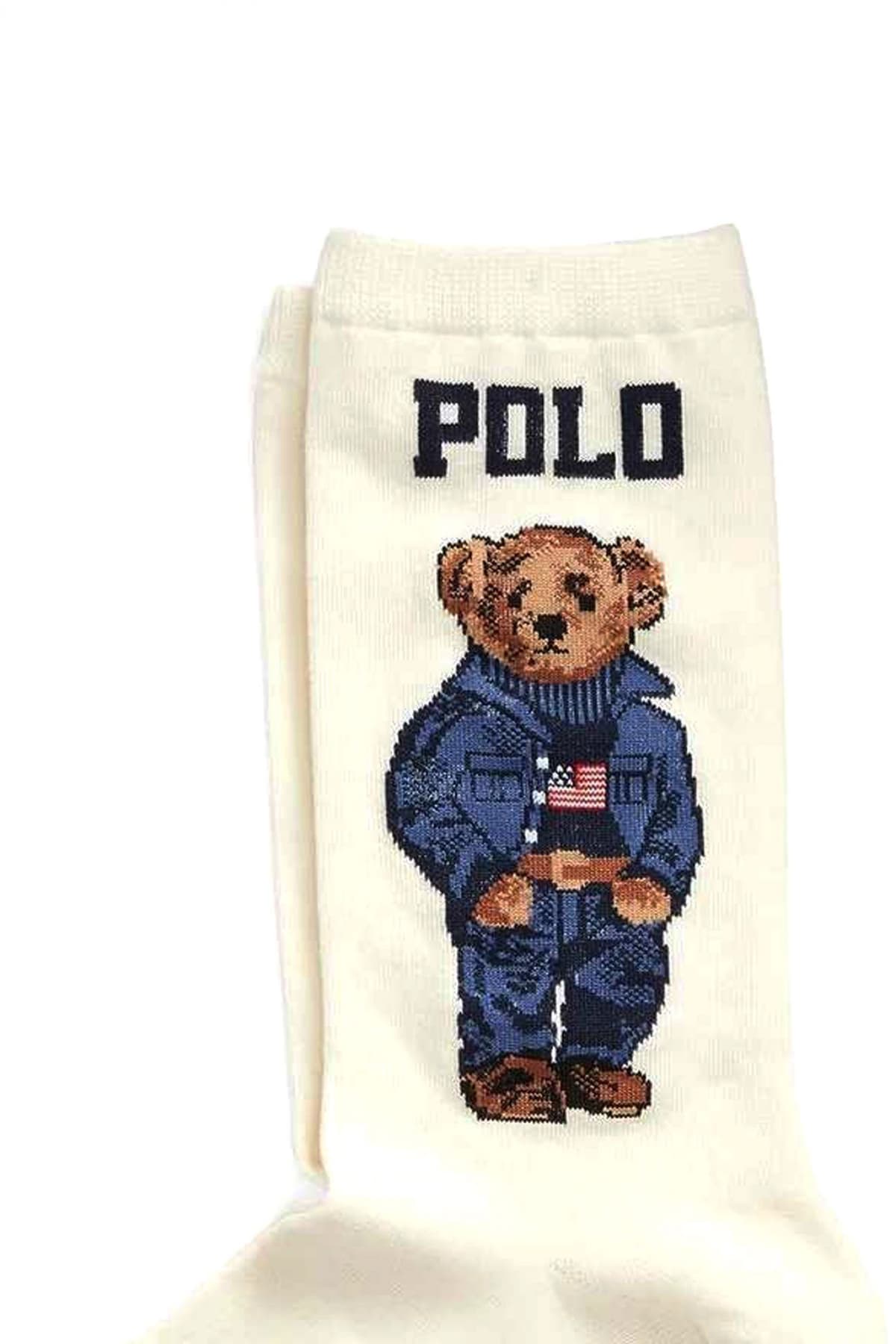 RALPH LAUREN ΚΑΛΤΣΕΣ AMERICANA BEAR LOGO ΕΚΡΟΥ