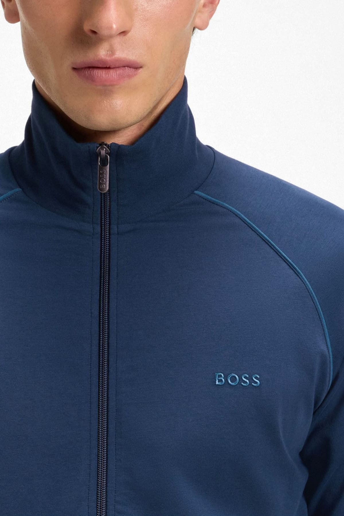 BOSS HOMEWEAR ΦΟΥΤΕΡ ZIPHOOD MIXMATCH JACKET Z ΡΑΦ ΜΠΛΕ