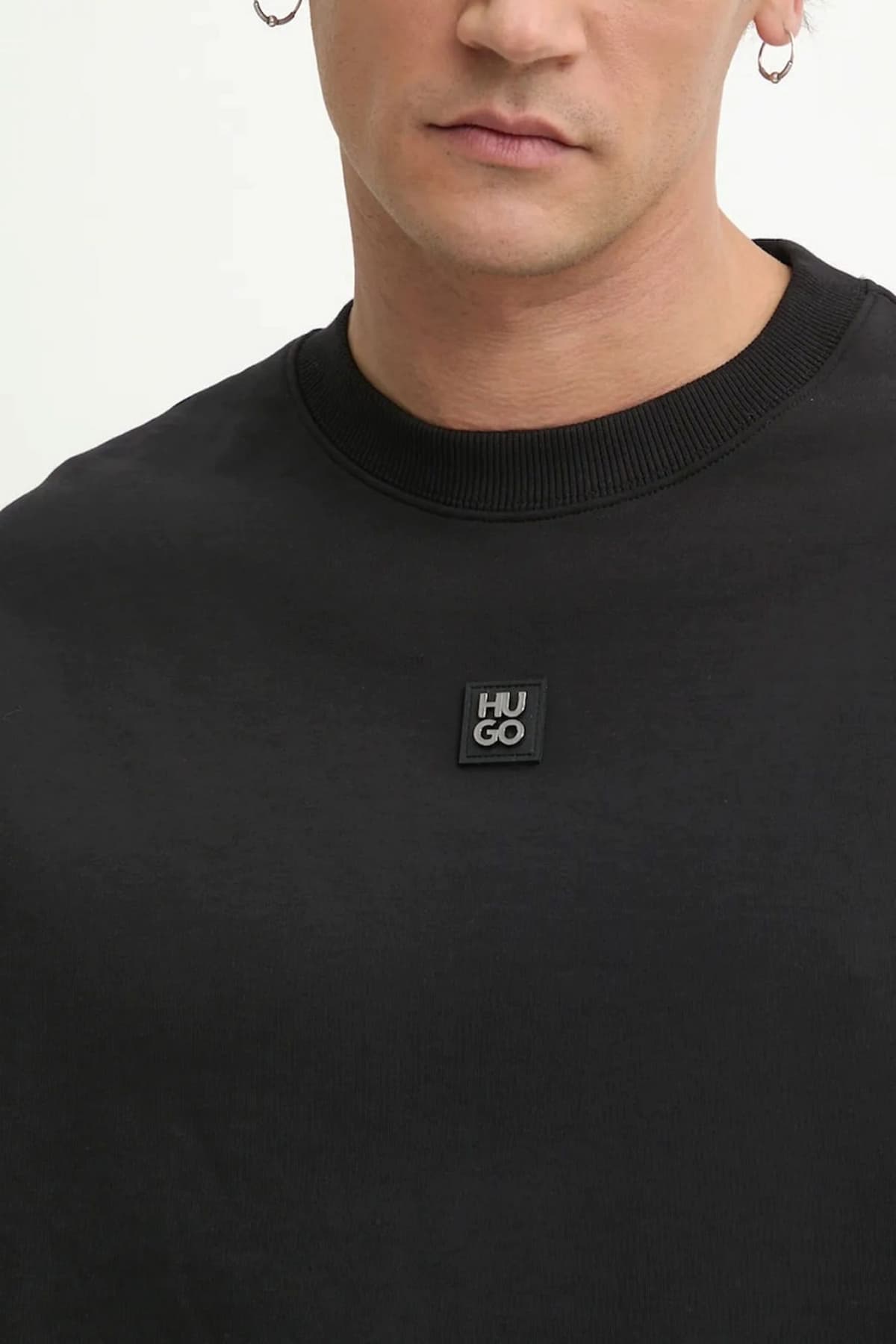 HUGO ΦΟΥΤΕΡ CREWNECK DETTIL RELAXED FIT LOGO ΜΕΤΑΛΛΙΚΟ ΜΑΥΡΟ