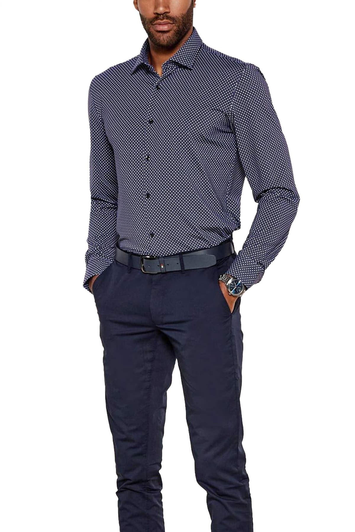 HUGO ΠΟΥΚΑΜΙΣΟ ΜΙΚΡΟΣΧΕΔΙΟ PERFORMANCE SLIM FIT KENNO ΜΠΛΕ