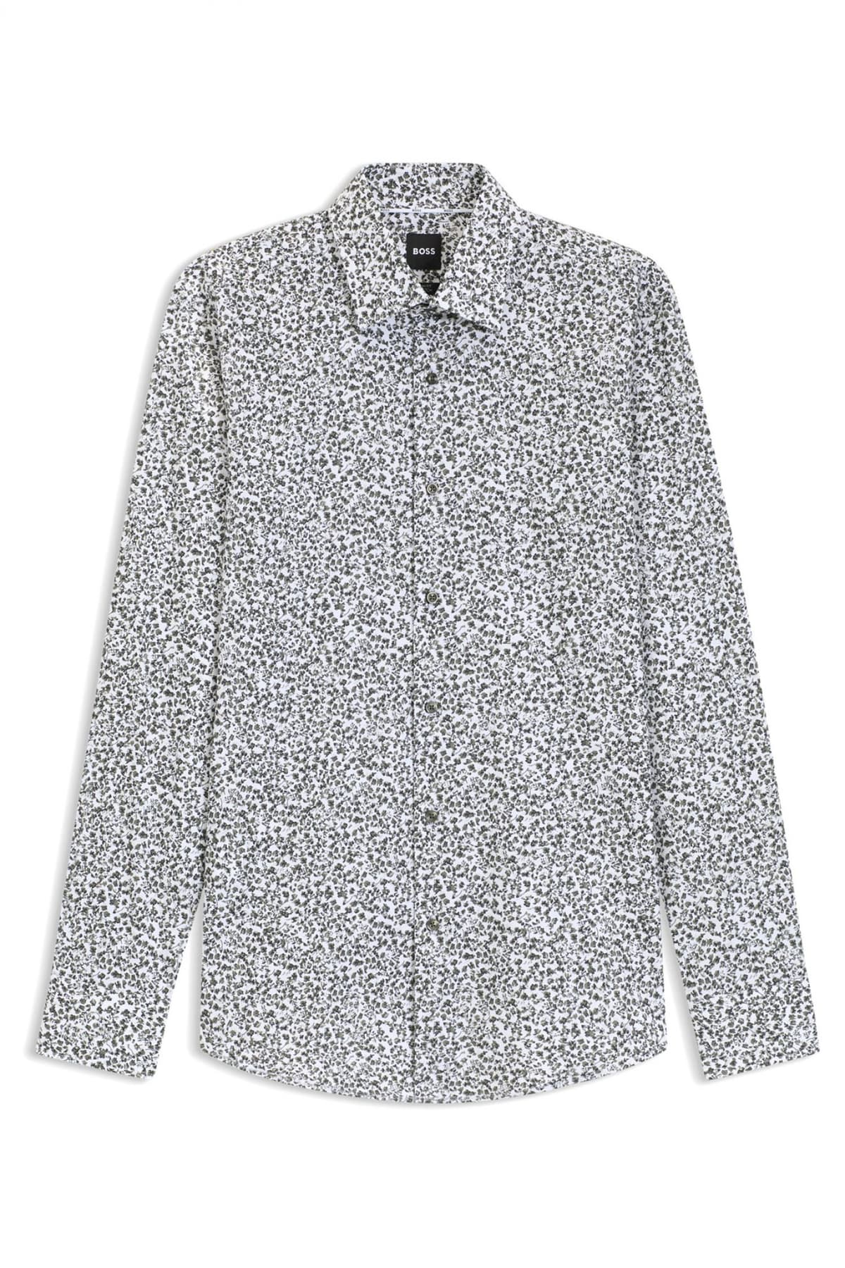 BOSS ΠΟΥΚΑΜΙΣΟ FLORAL SLIM FIT STRETCH H-HANK-KENT-C1-214 ΛΕΥΚΟ-ΠΡΑΣΙΝΟ