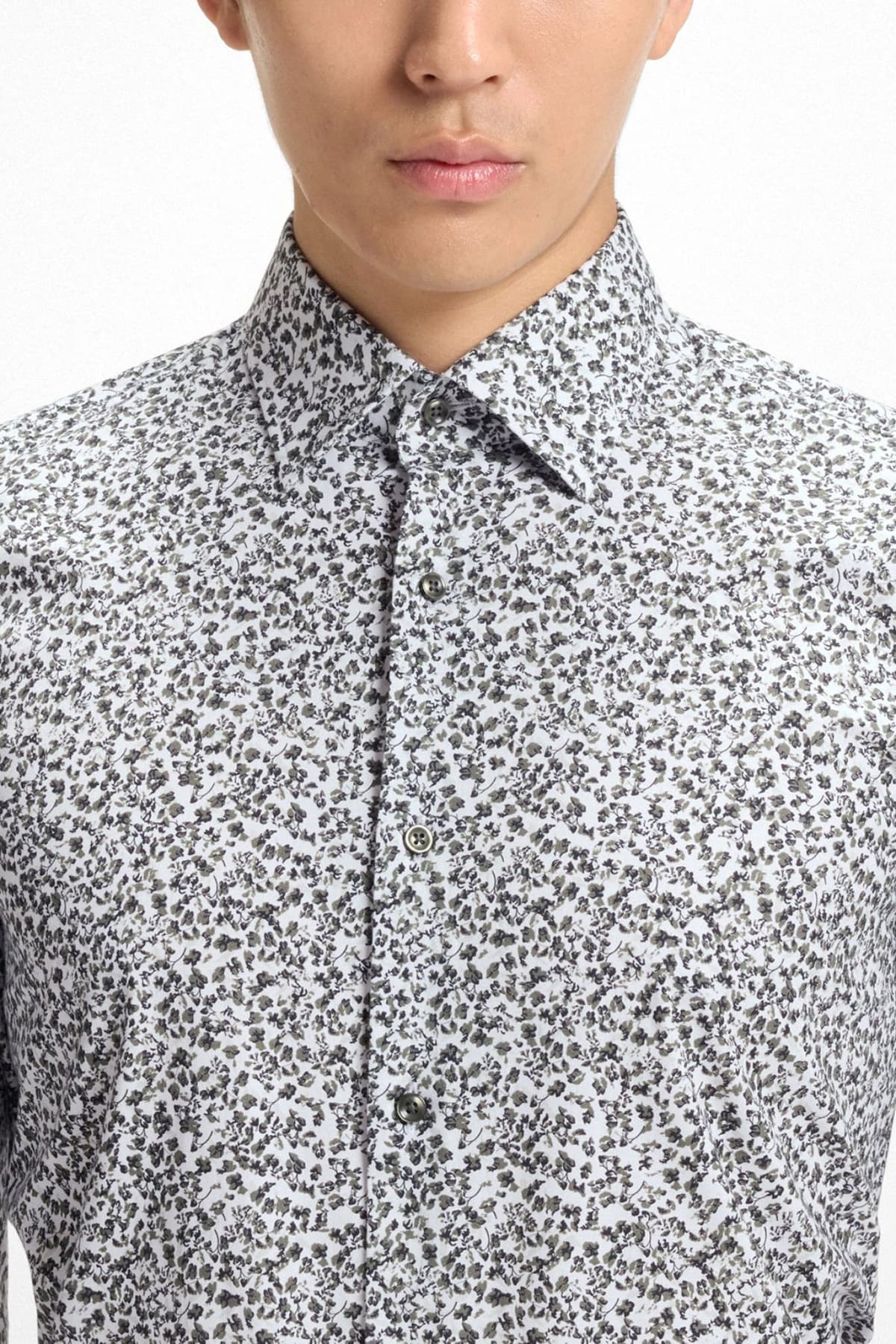 BOSS ΠΟΥΚΑΜΙΣΟ FLORAL SLIM FIT STRETCH H-HANK-KENT-C1-214 ΛΕΥΚΟ-ΠΡΑΣΙΝΟ