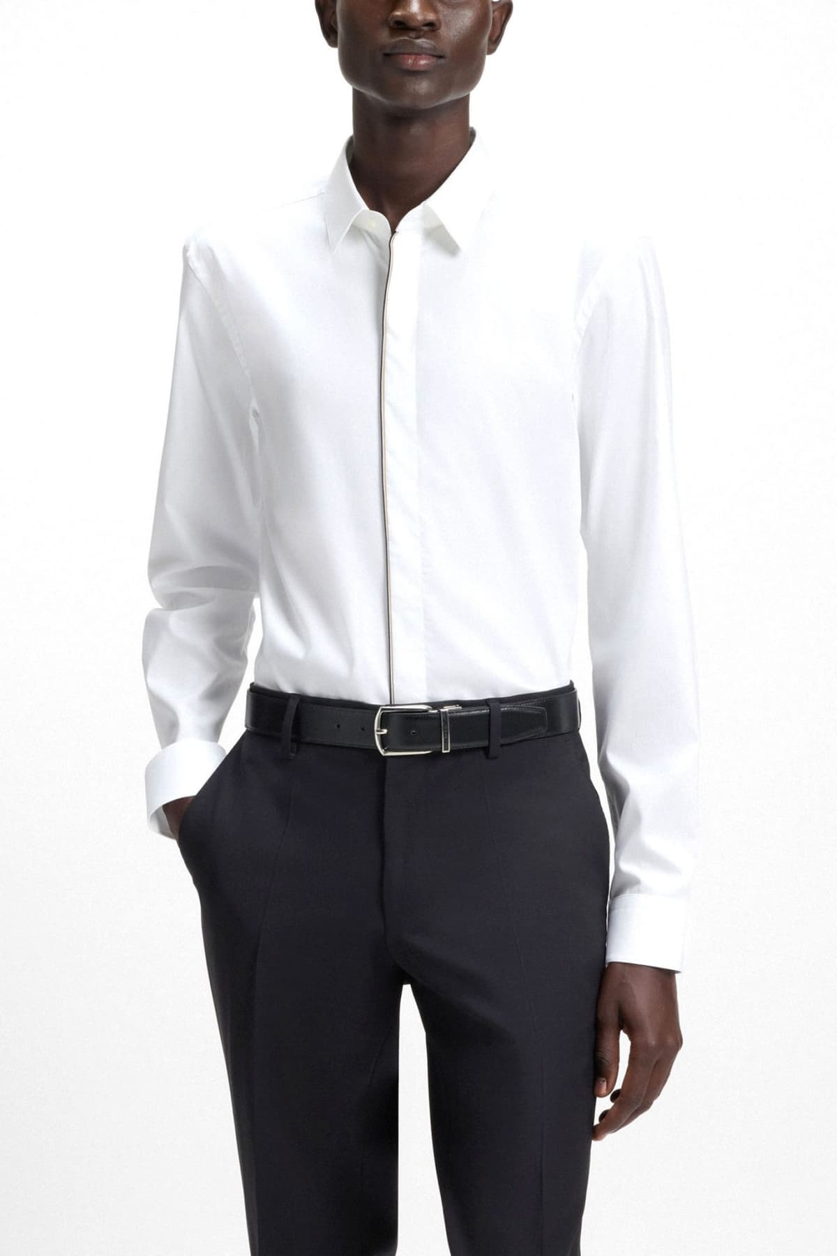 BOSS ΠΟΥΚΑΜΙΣΟ SLIM FIT EASY IRON ΠΑΤΙΛΕΤΑ H-HANK-PARTY7-253 ΛΕΥΚΟ